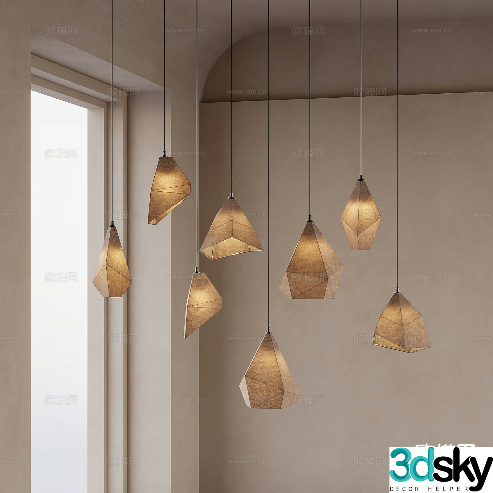 Wabi-sabi chandelier bedside small chandelier 3d model