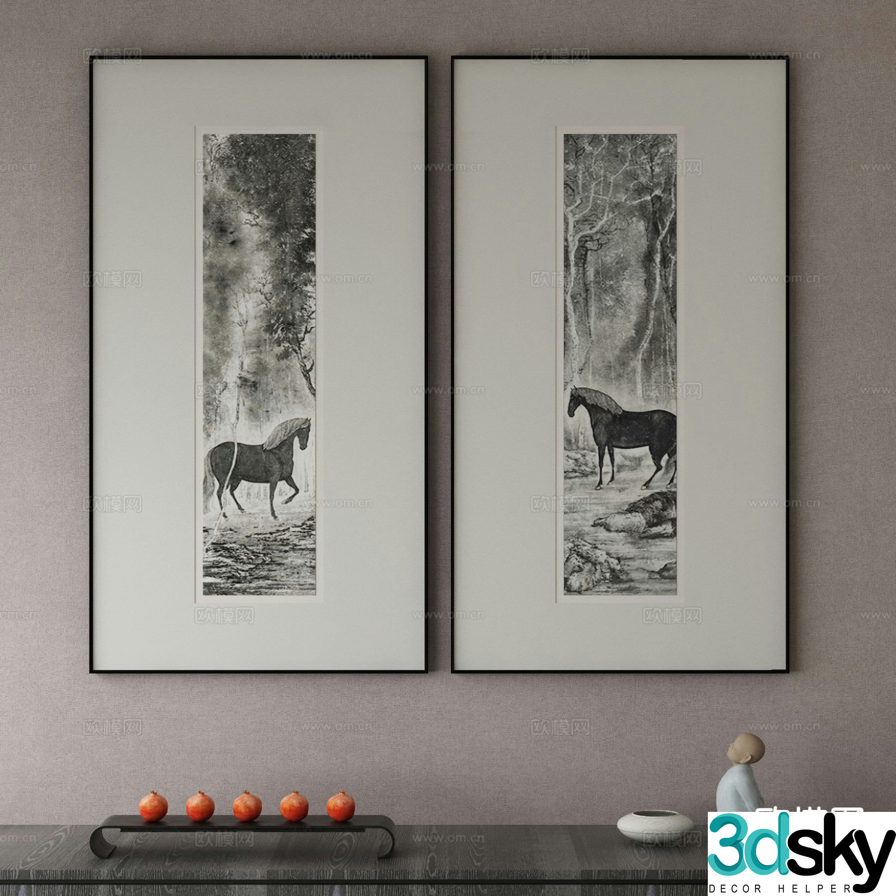 New Chinese style ink painting art painting decorative painting 3d model