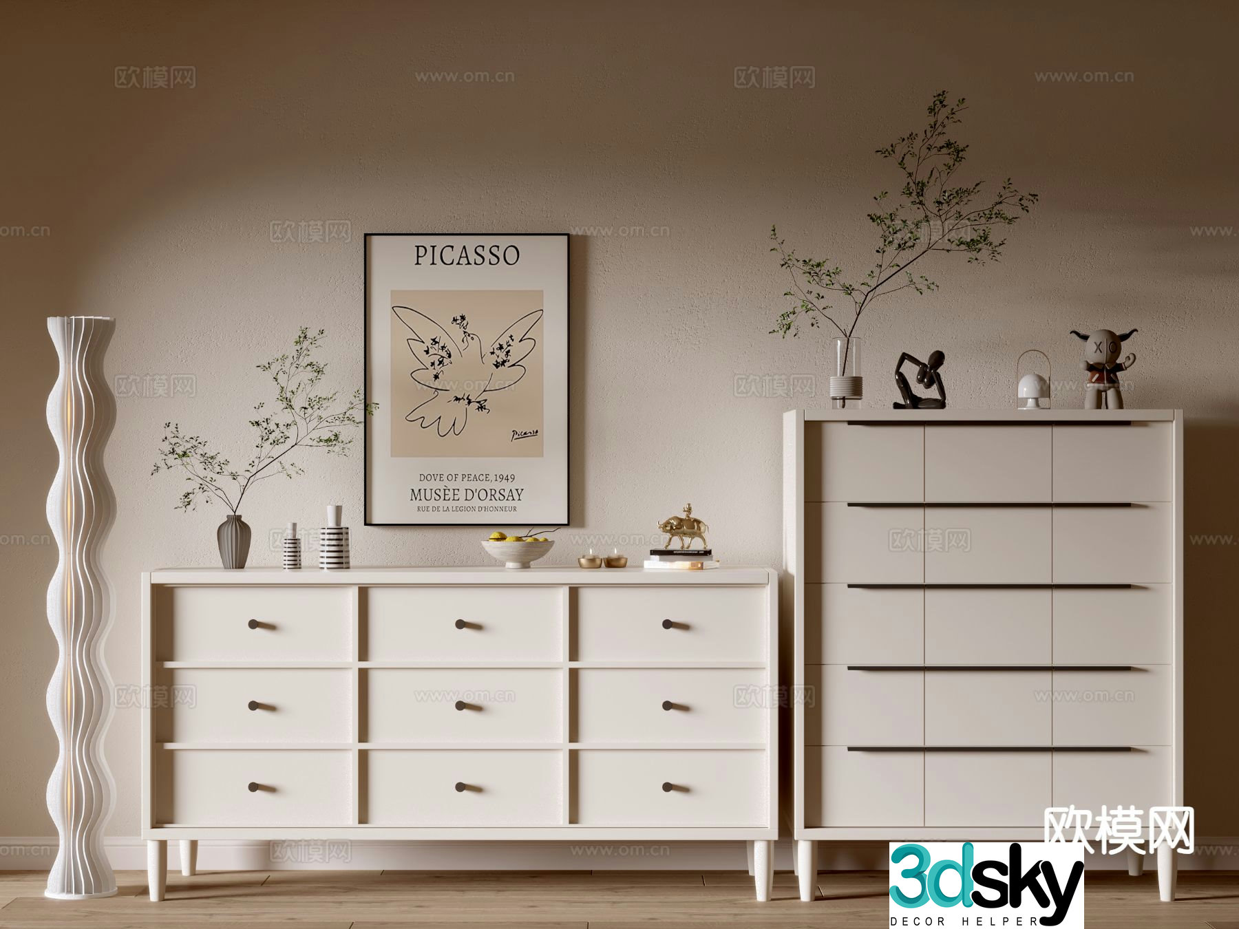 Cream style side cabinet drawer cabinet entrance cabinet 3D model