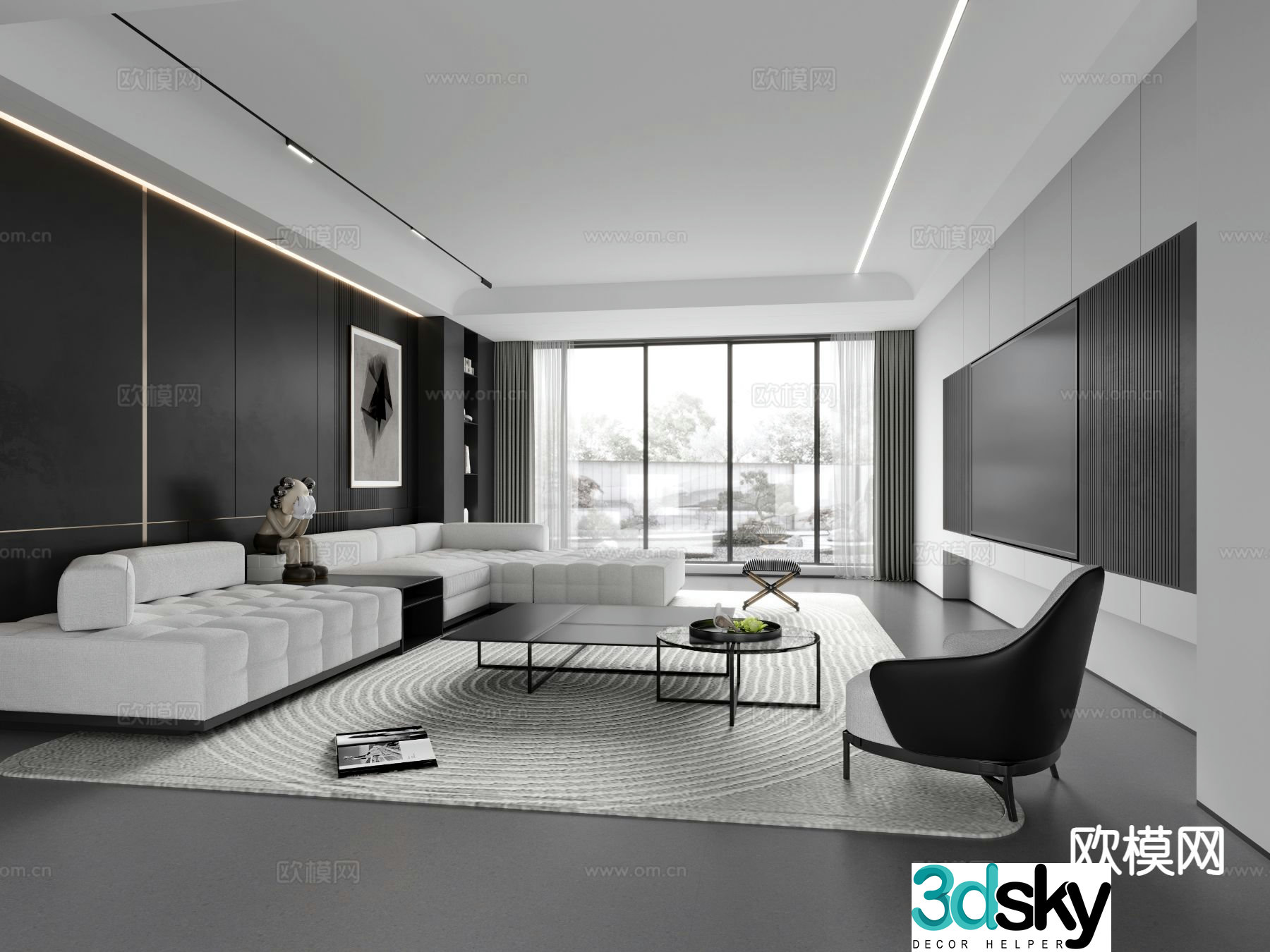Premium gray living room 3d model