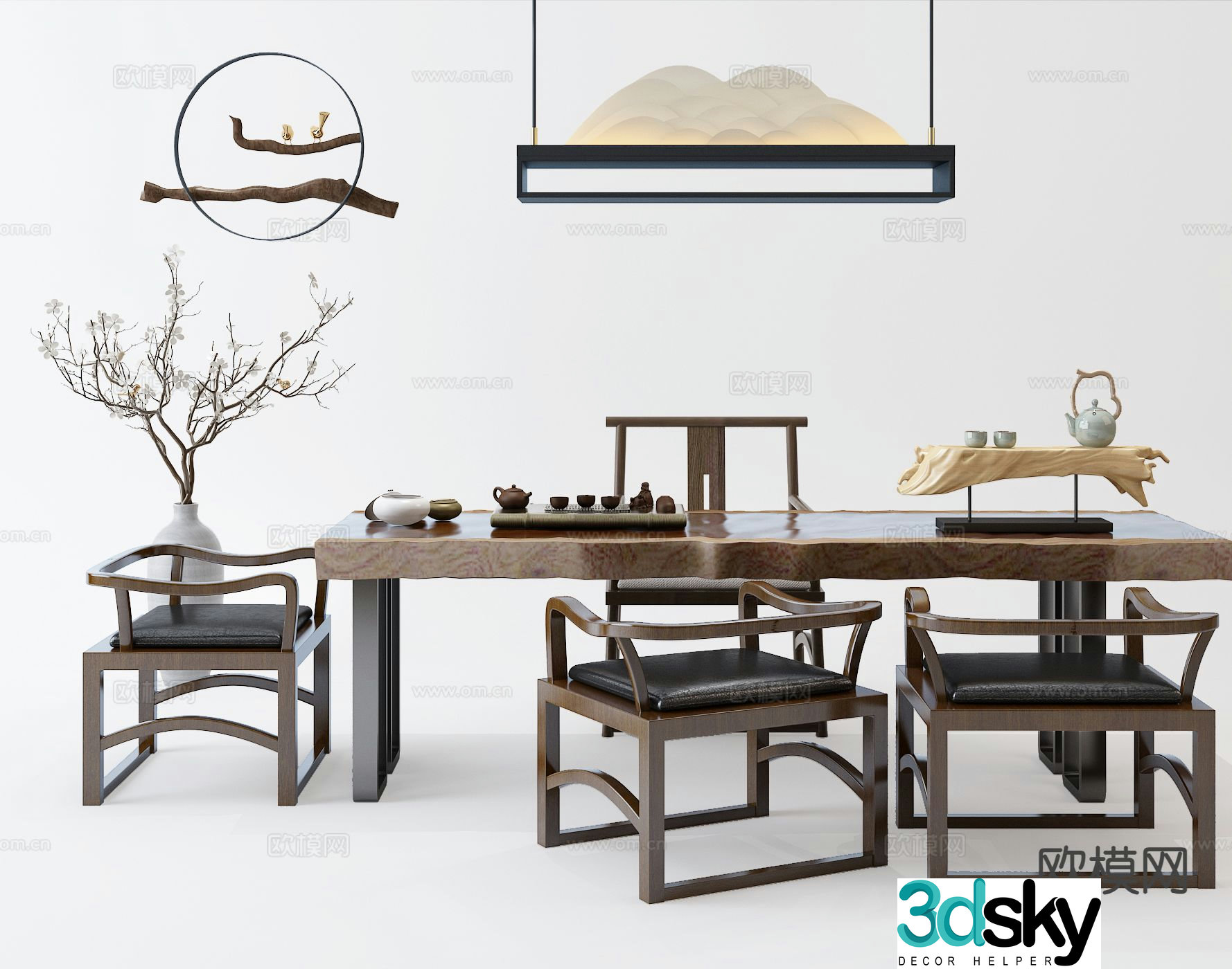 New Chinese tea table and chairs 3d model
