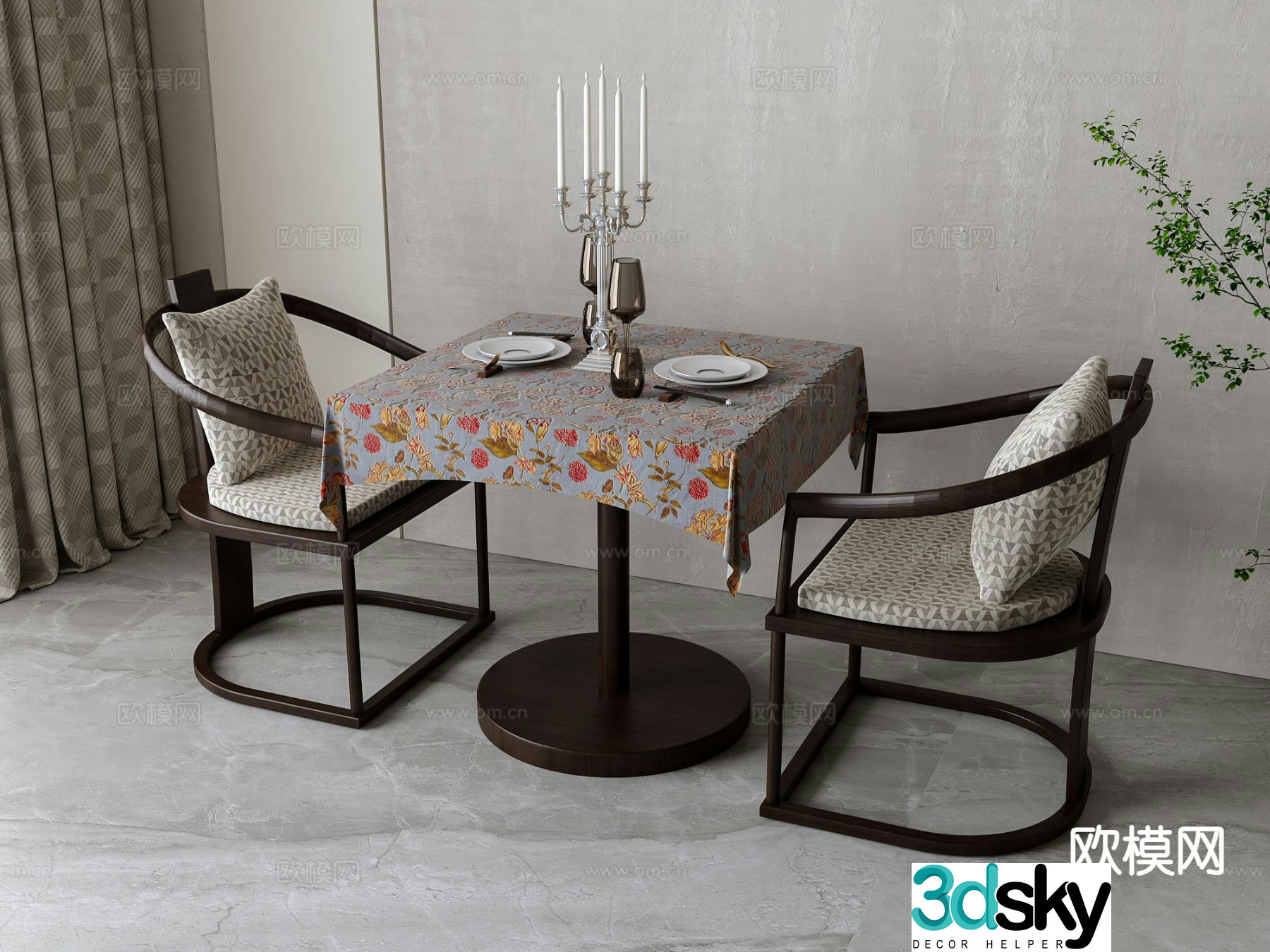 New Chinese dining table and chairs 3d model