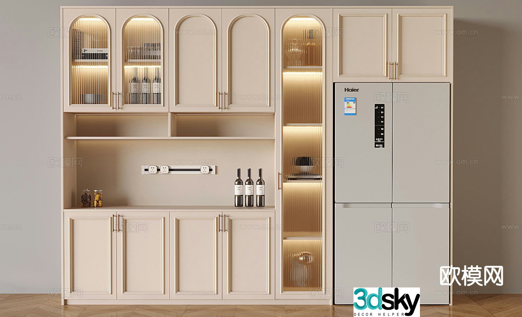 Cream style wine cabinet sideboard 3d model