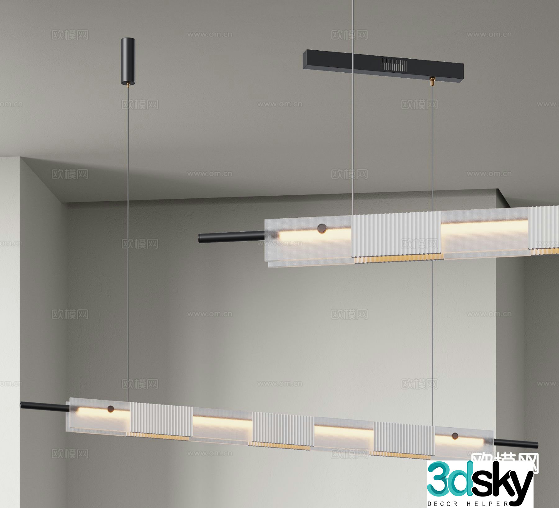 Modern long chandelier 3d model