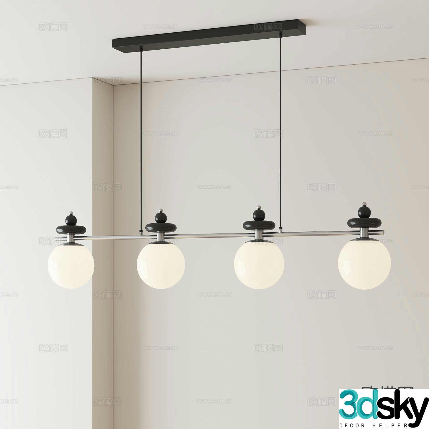 Modern long chandelier restaurant chandelier 3d model