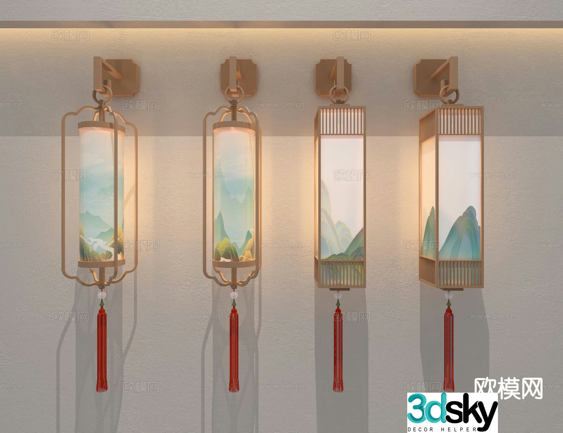 New Chinese style wall lamp lantern 3d model