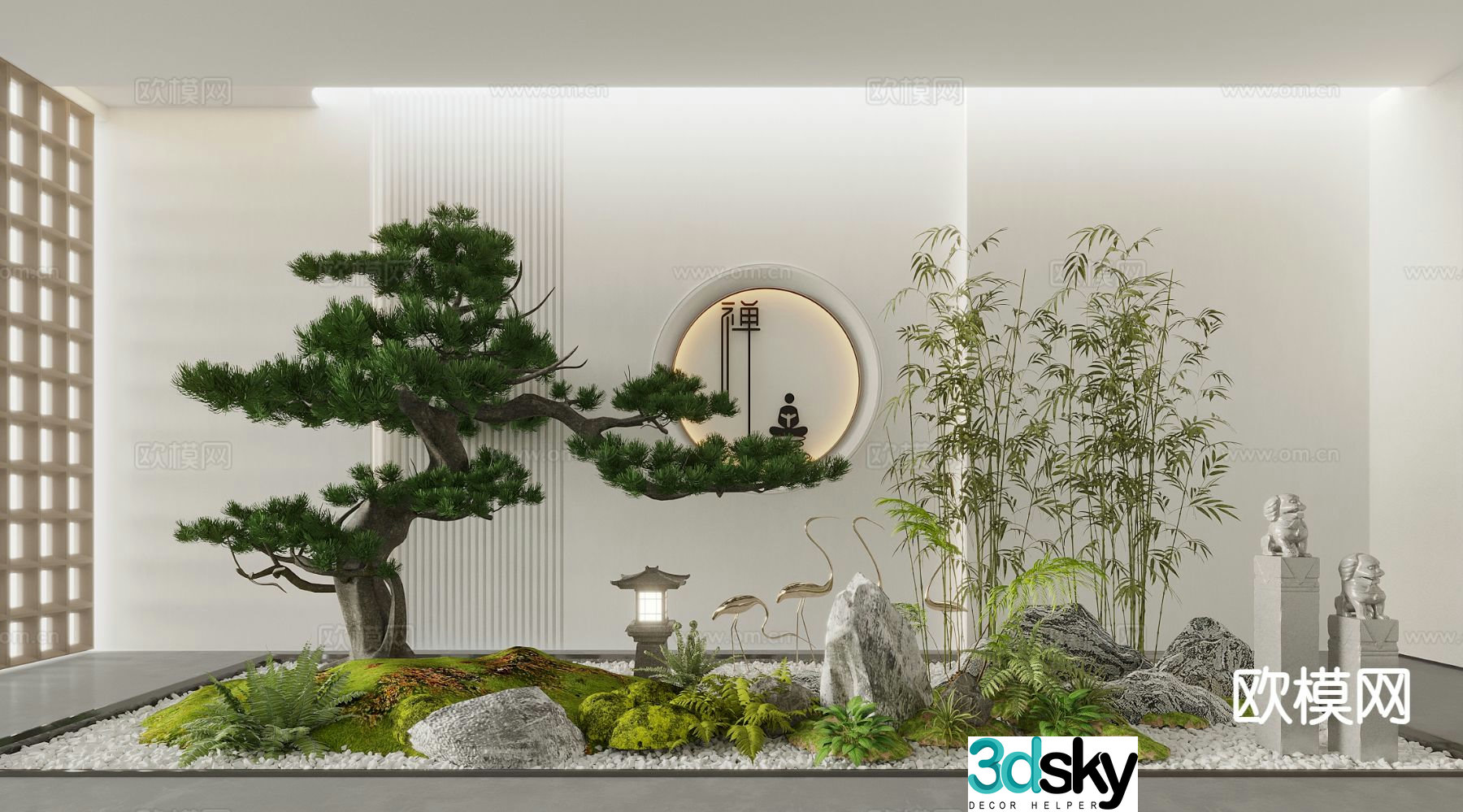 New Chinese style indoor landscape rockery landscaping 3D model