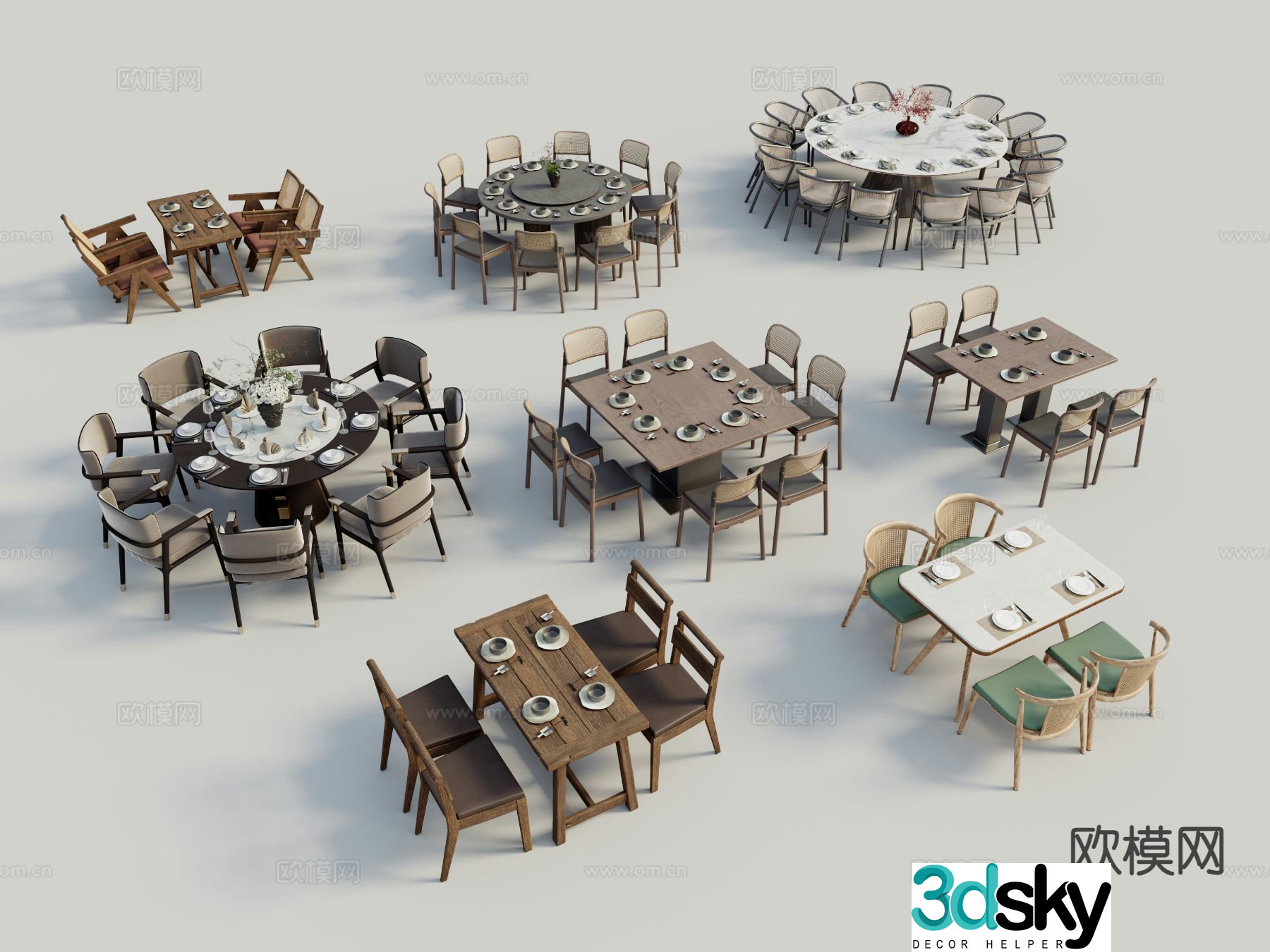 Modern dining table and chairs 3d model