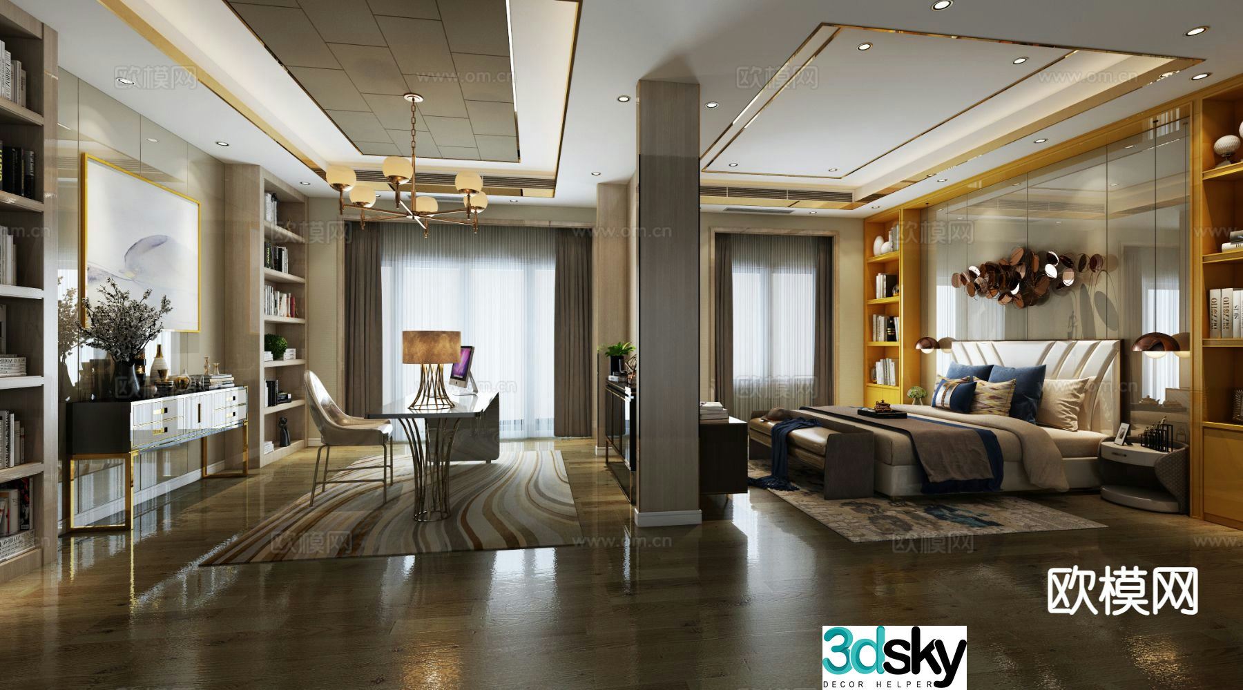 Light luxury bedroom master bedroom study 3d model