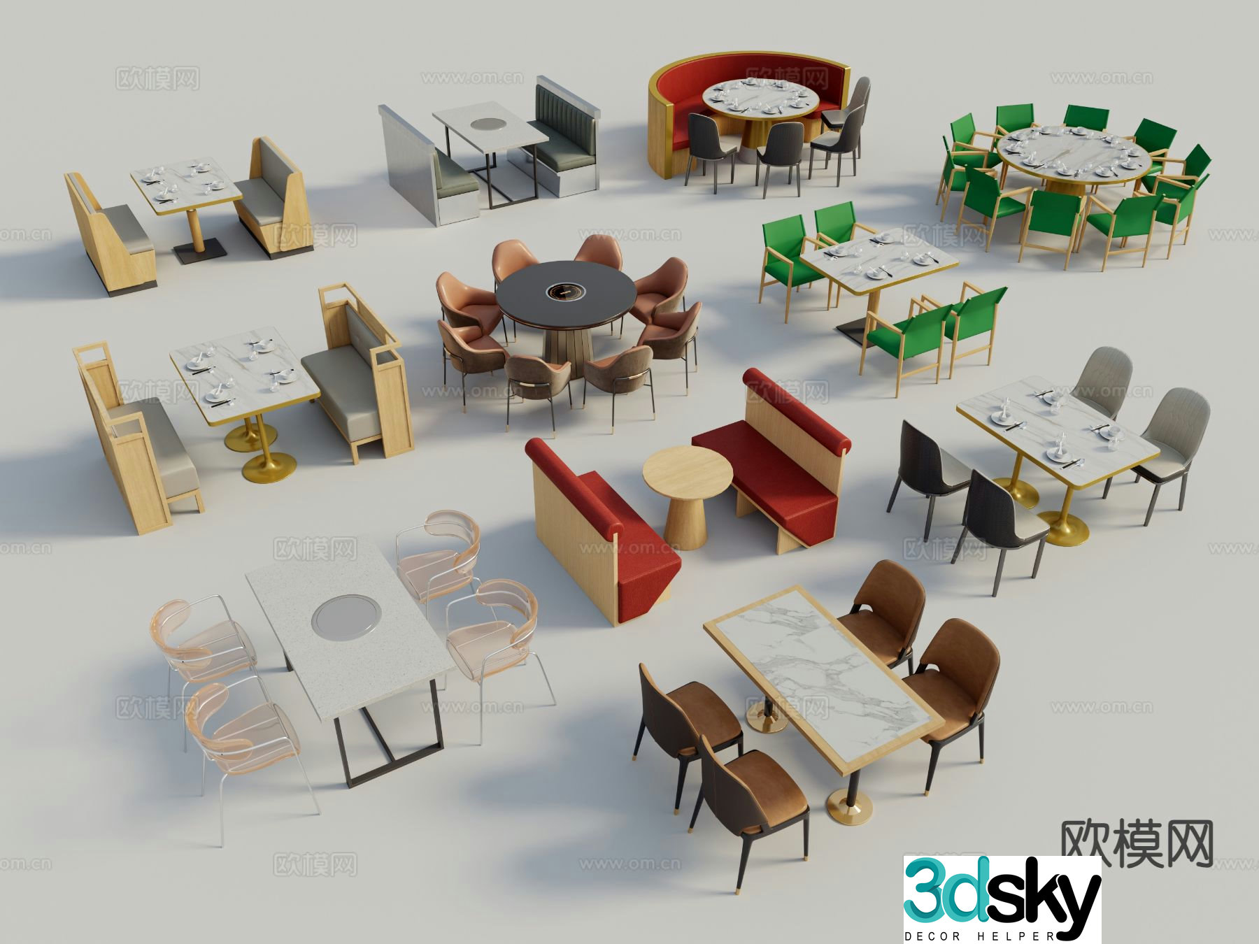 Modern dining table and chairs hot pot table 3d model