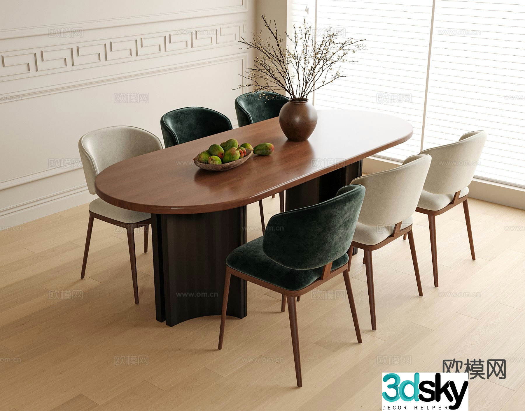 Medieval style dining table and chairs oval dining table 3d model