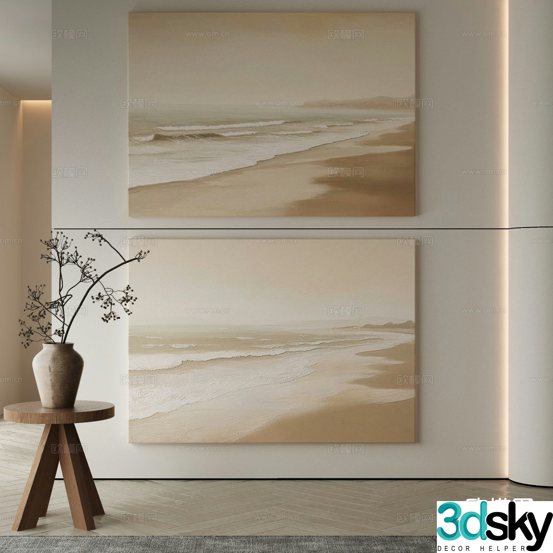 Wabi Sabi Art Painting Beach Painting Decorative Painting 3D Model