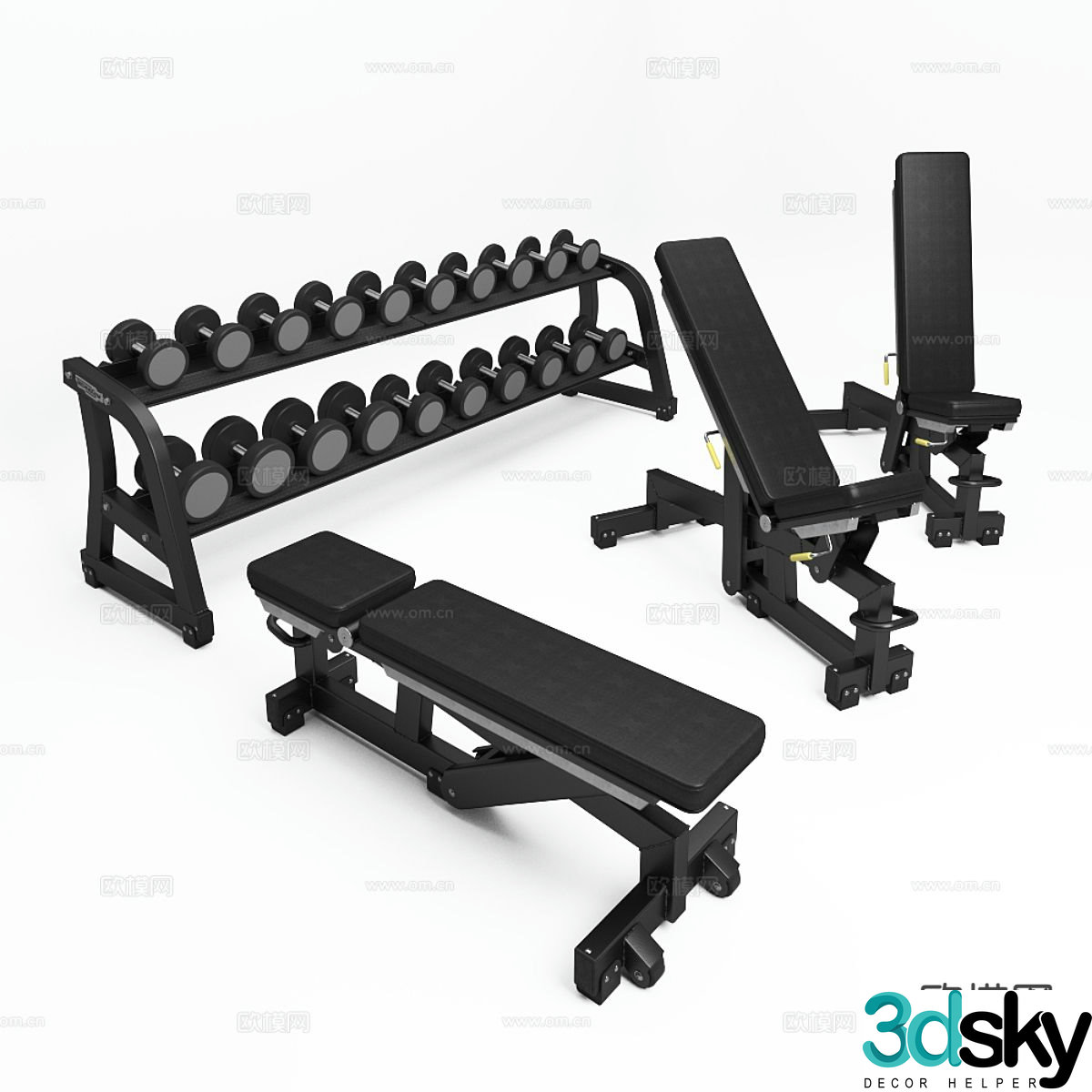 Modern fitness equipment dumbbell rack folding dumbbell bench 3d model