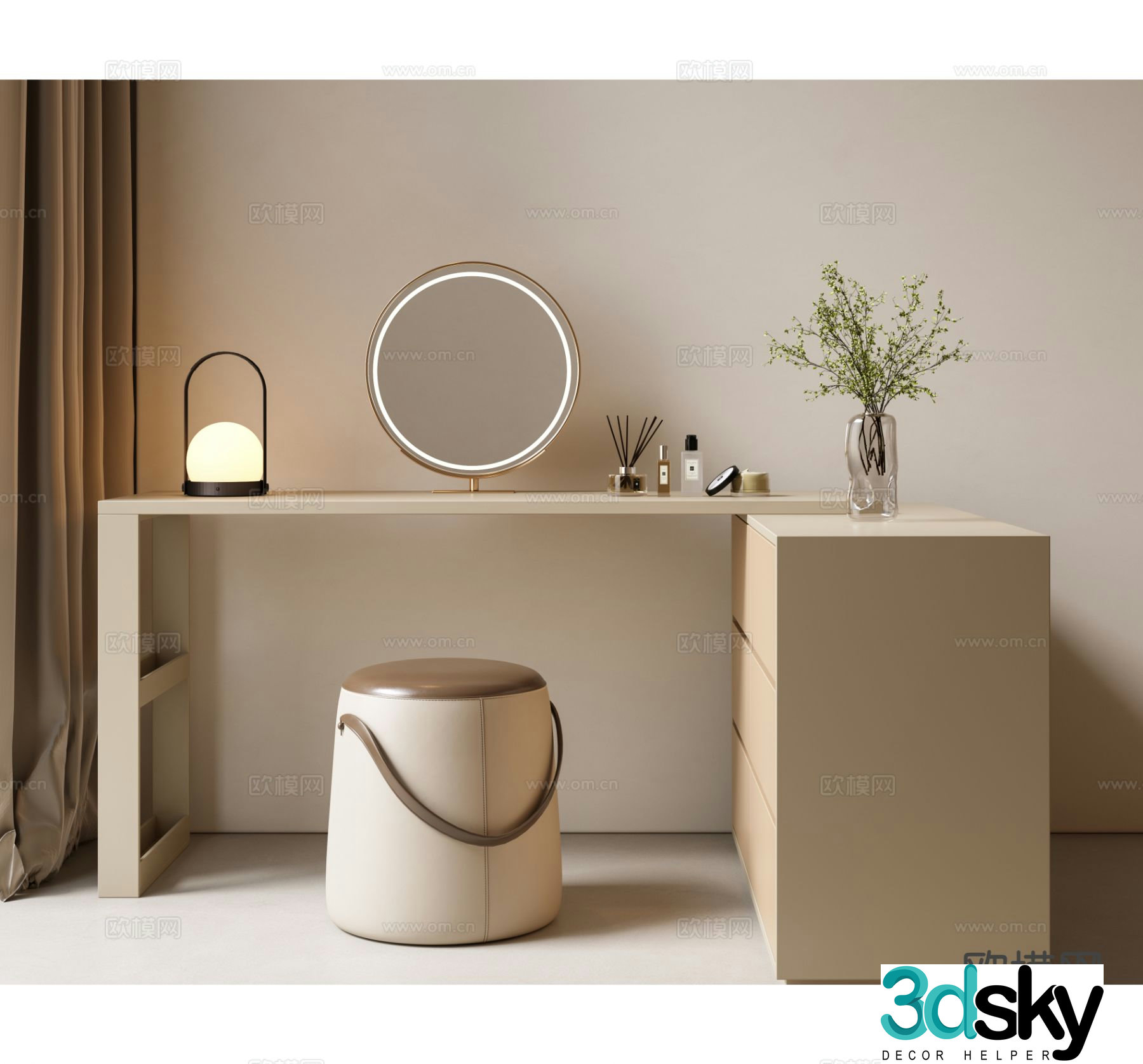 Cream style dresser 3d model