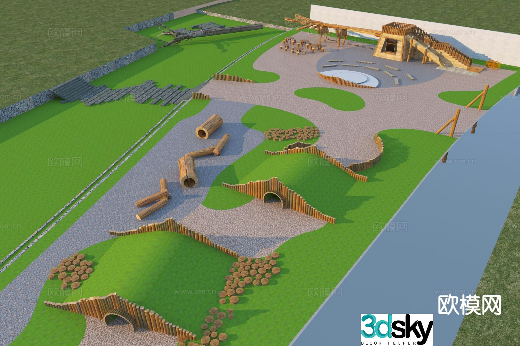 Modern jungle adventure park landscape 3d model