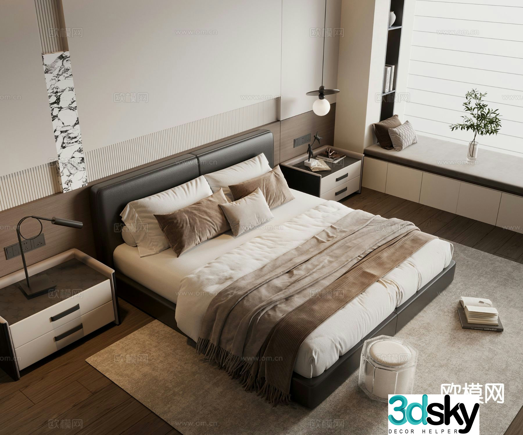 Modern double bed 3d model