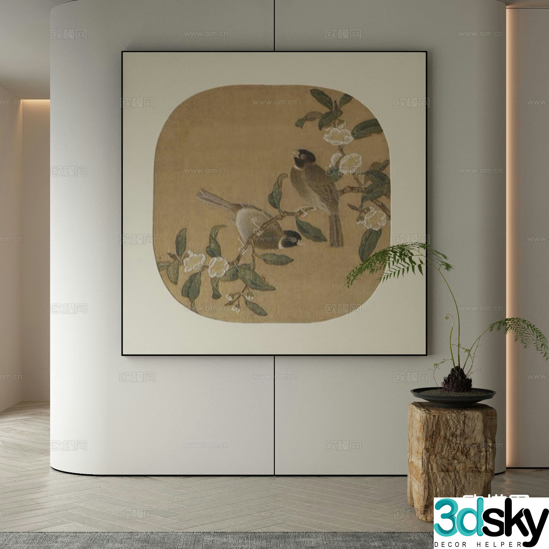 New Chinese style ink painting flower and bird painting decorative painting 3D model