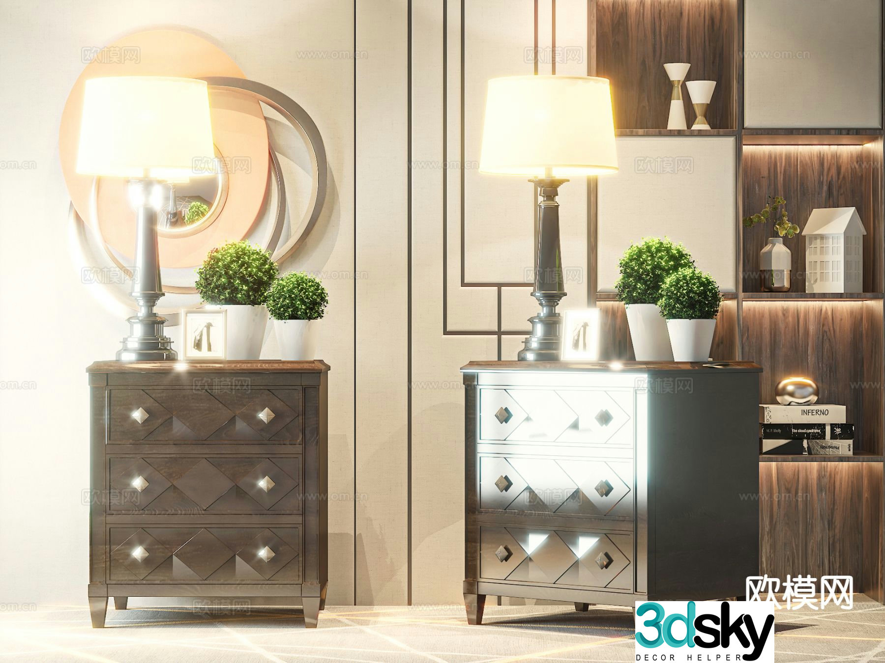 American bedside table 3d model