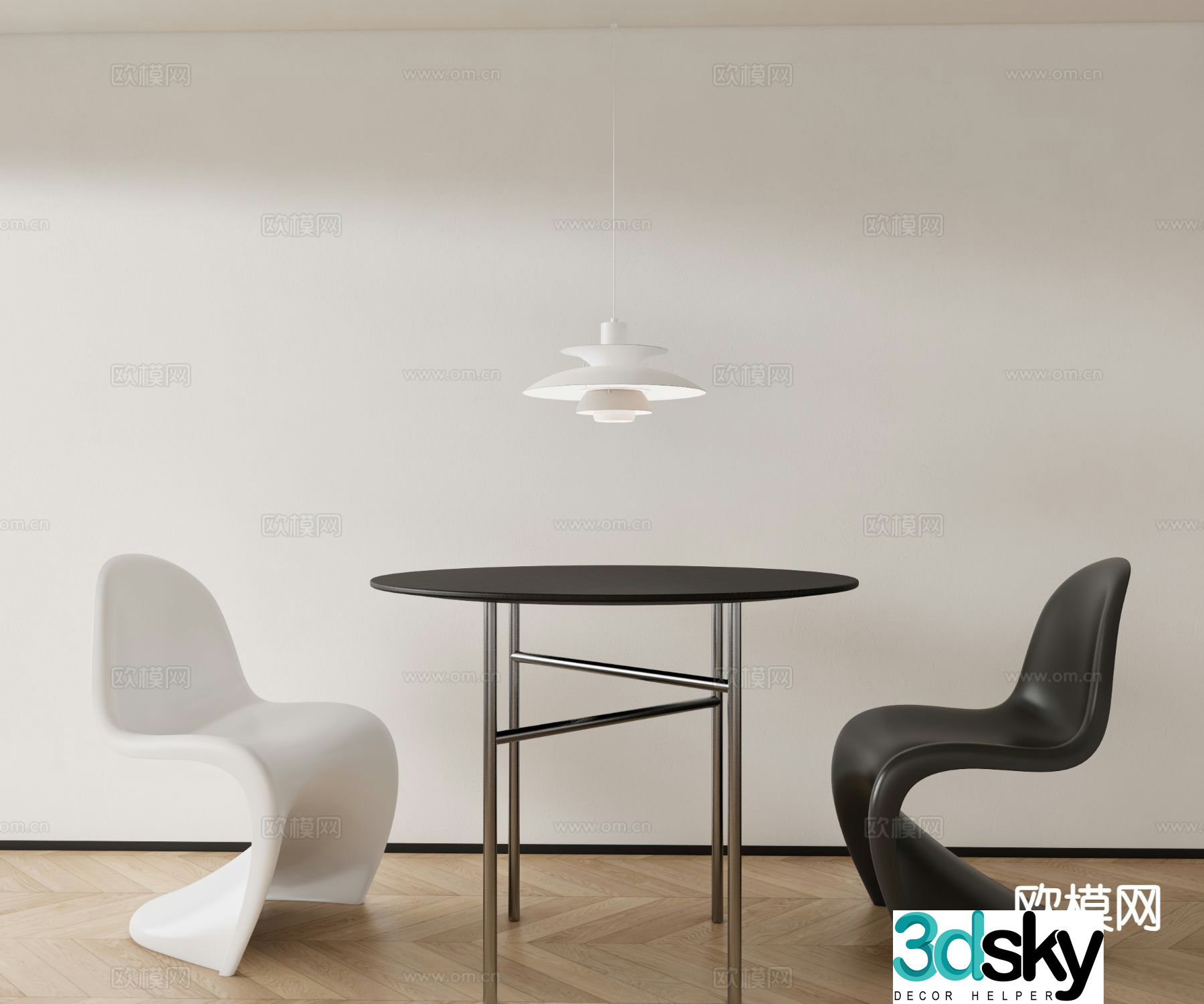 Modern round dining table and chairs 3d model