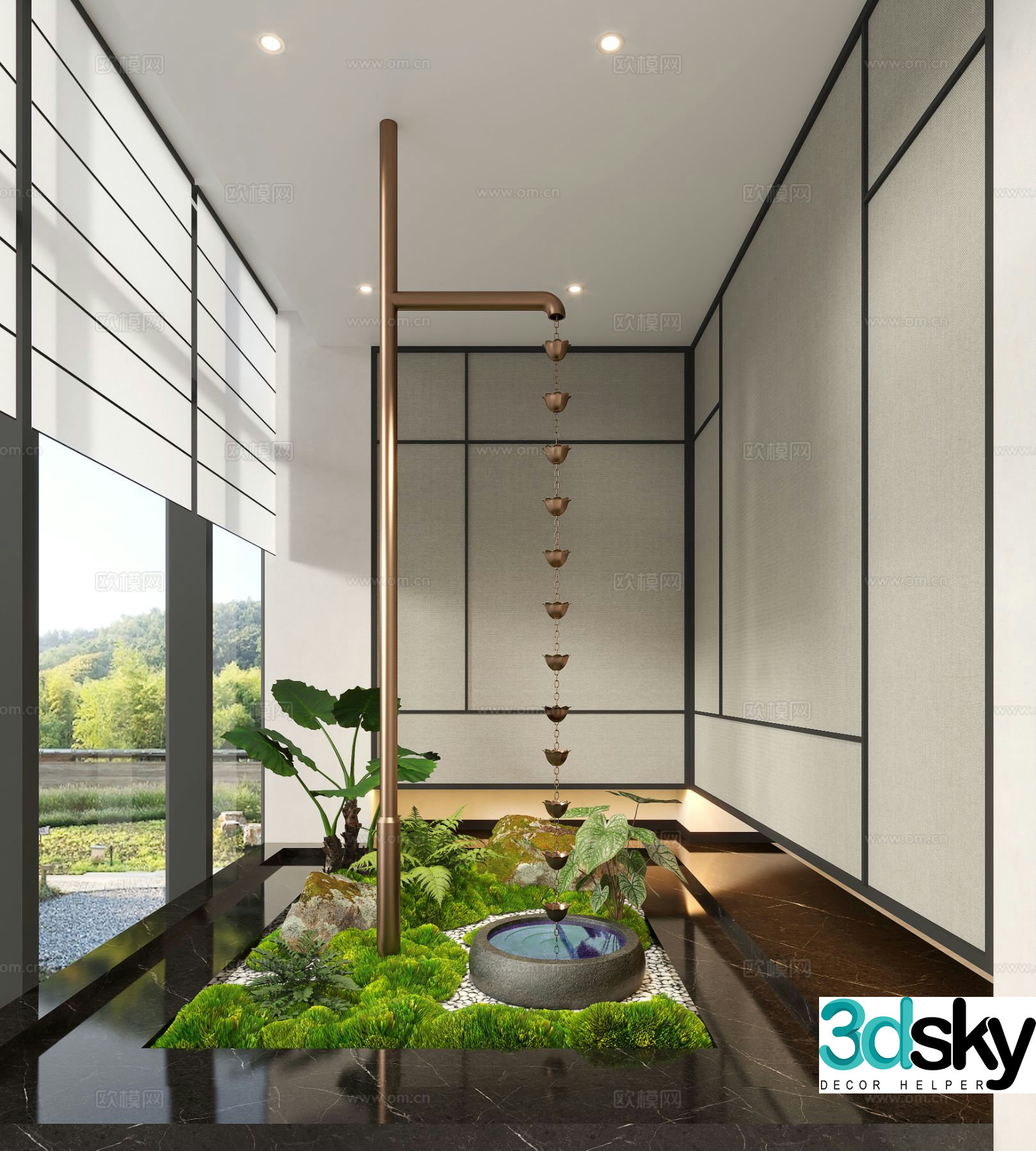 New Chinese style indoor landscape rain curtain landscape 3D model