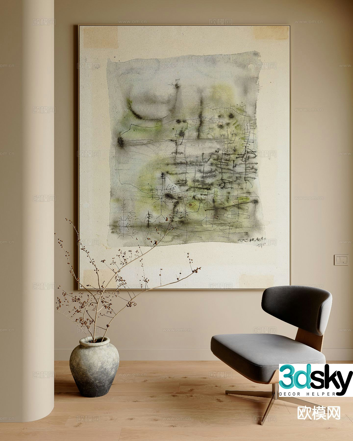 Wabi-sabi art painting texture painting decorative painting 3d model