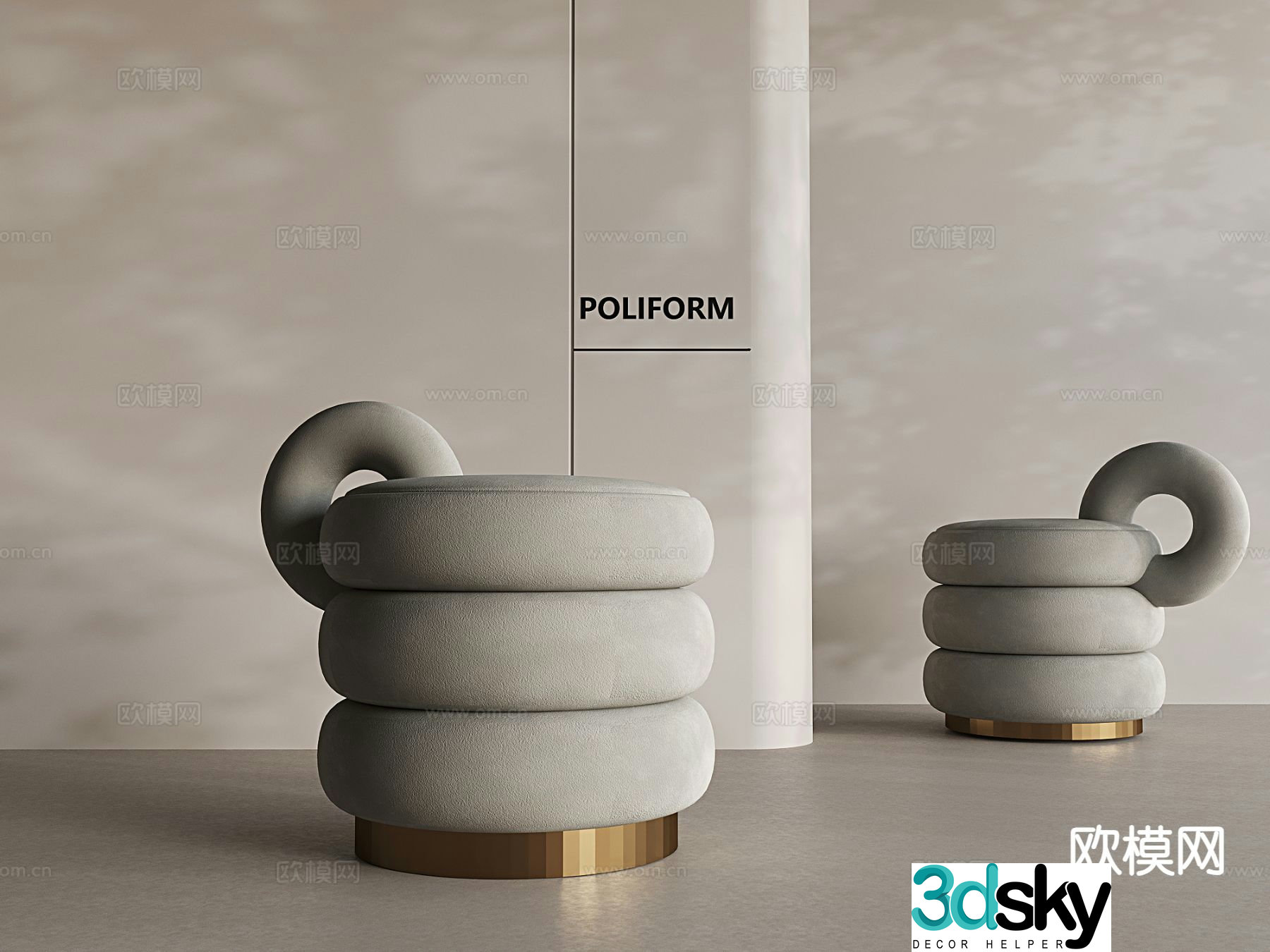 Stool sofa stool dressing stool round stool 3d model