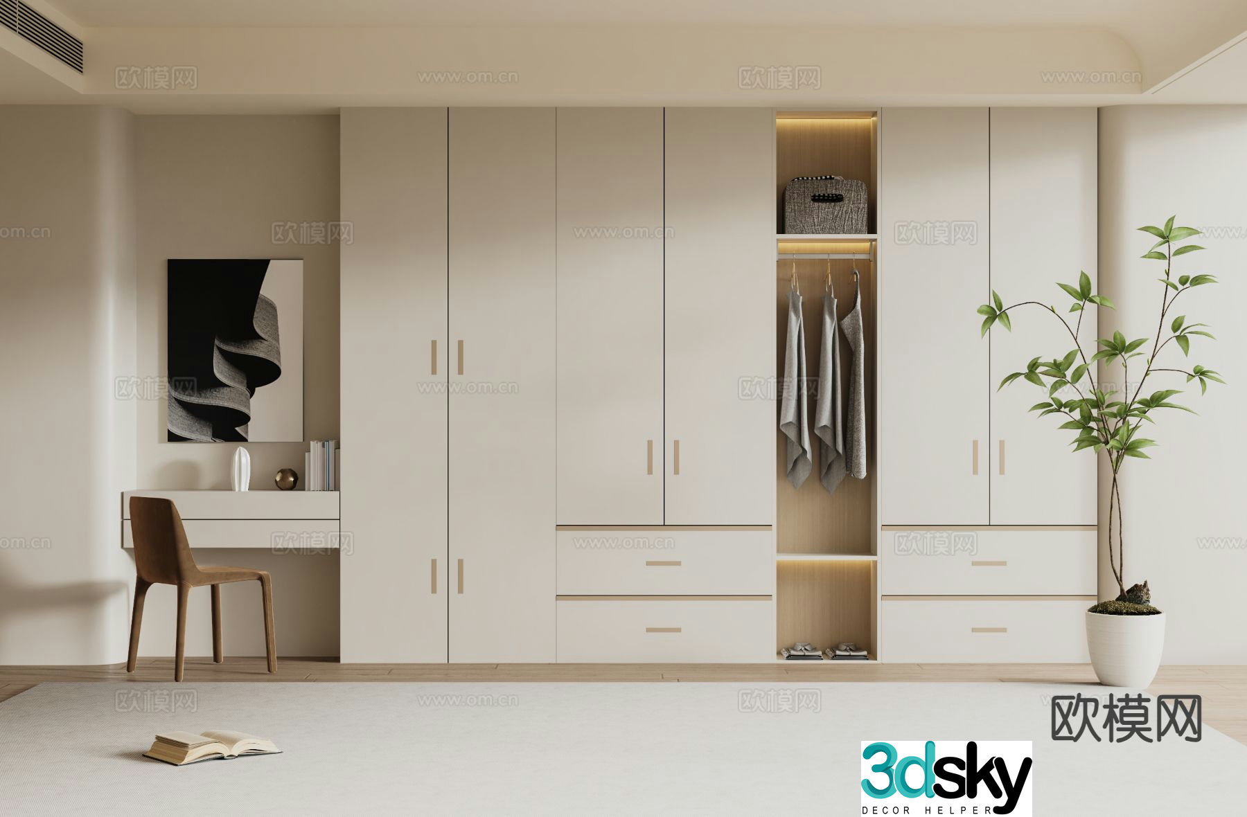 Cream style wardrobe wardrobe 3d model