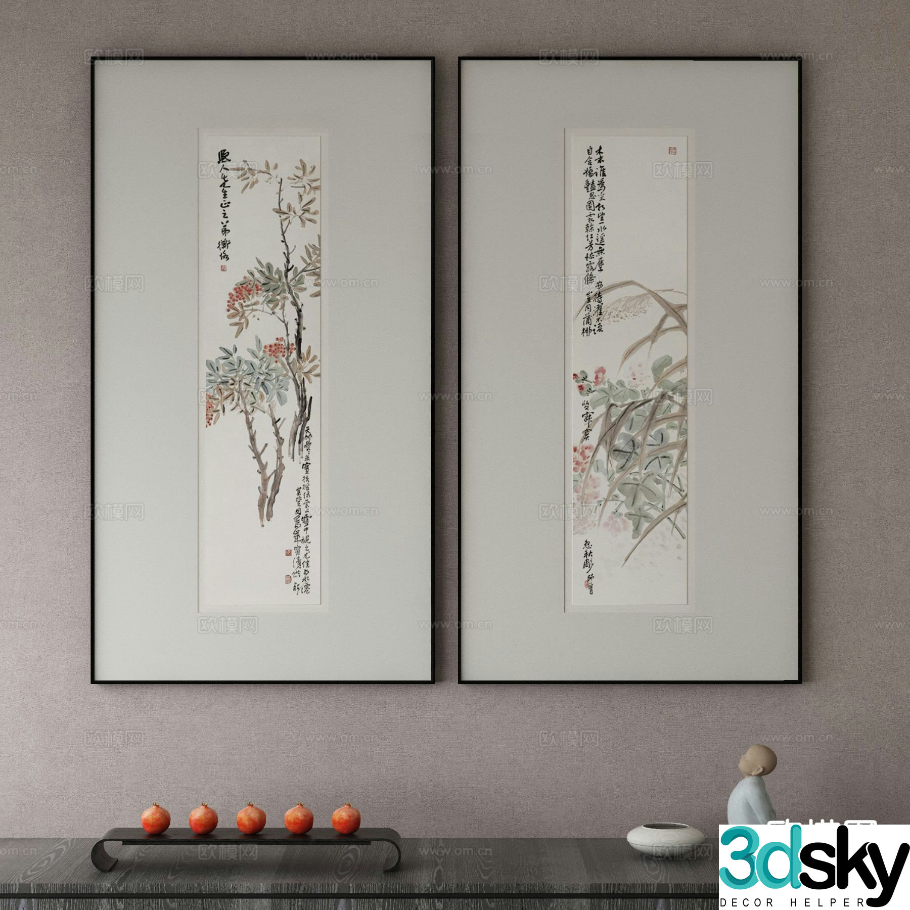 New Chinese style decorative painting calligraphy and painting Zen hanging painting 3D model
