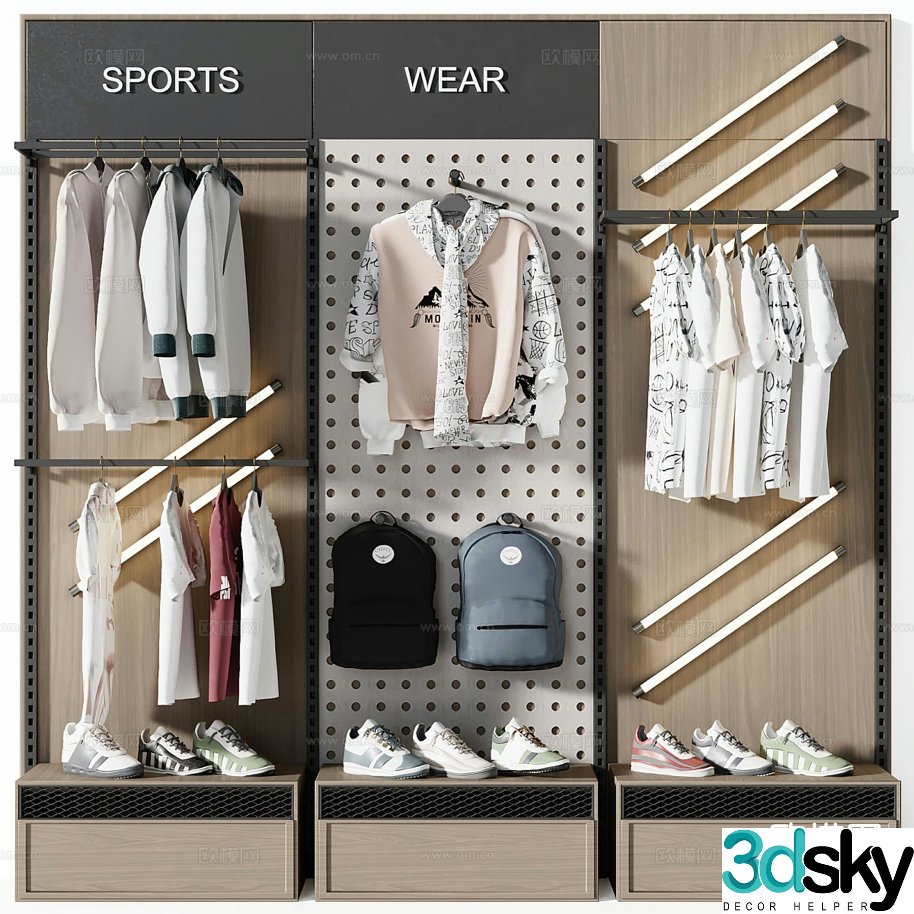 Sportswear short-sleeved shirt school bag shoes 3d model