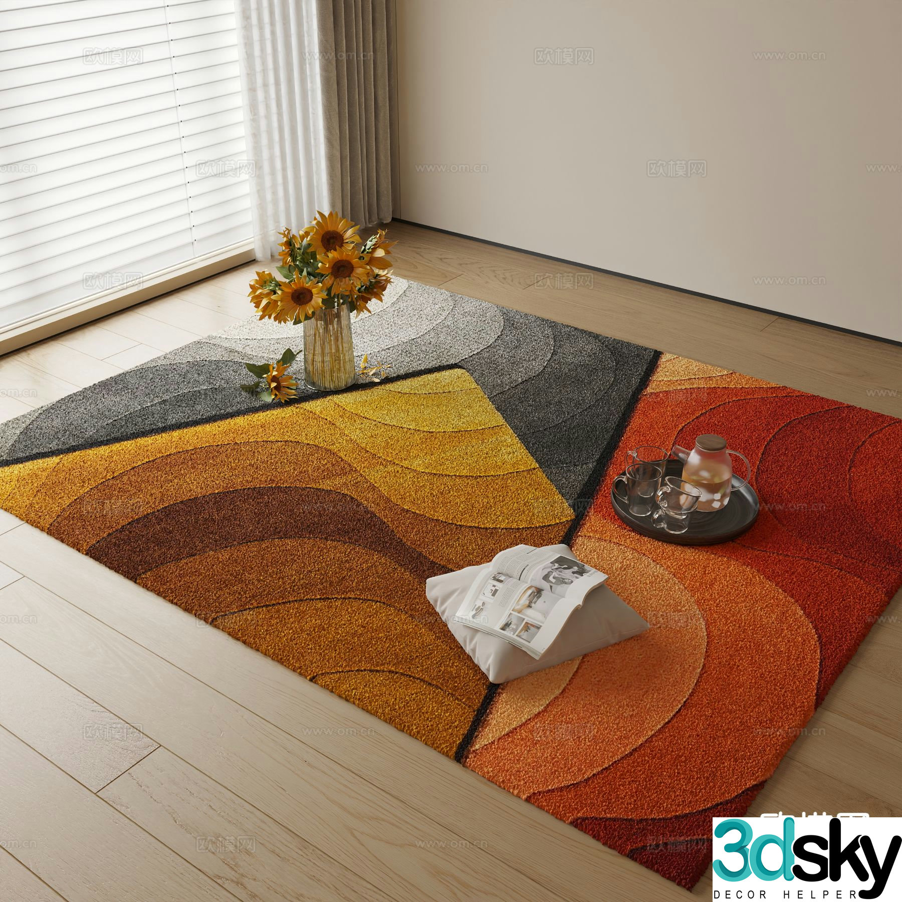 Wabi-sabi carpet square rug 3d model