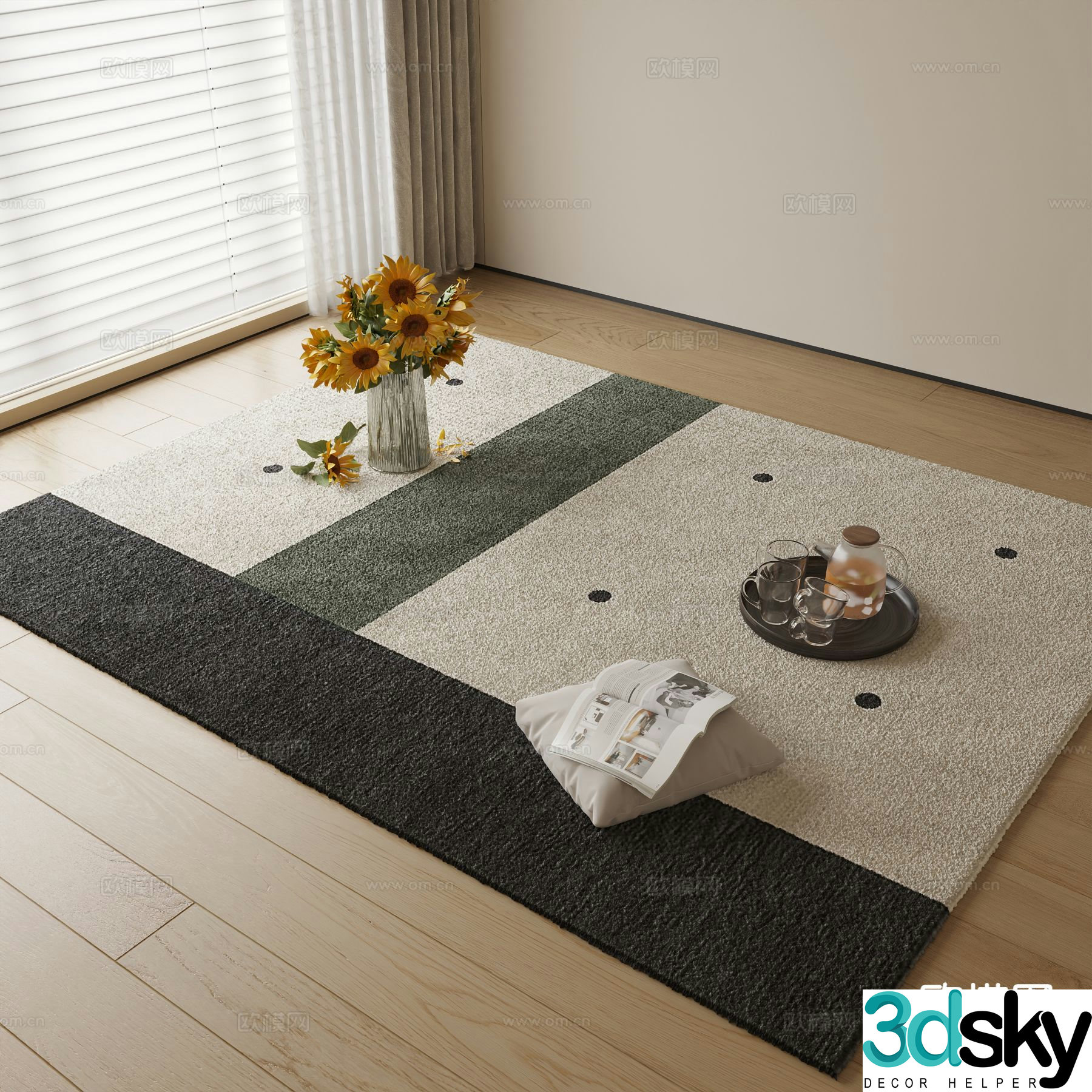 Modern carpet square rug 3d model