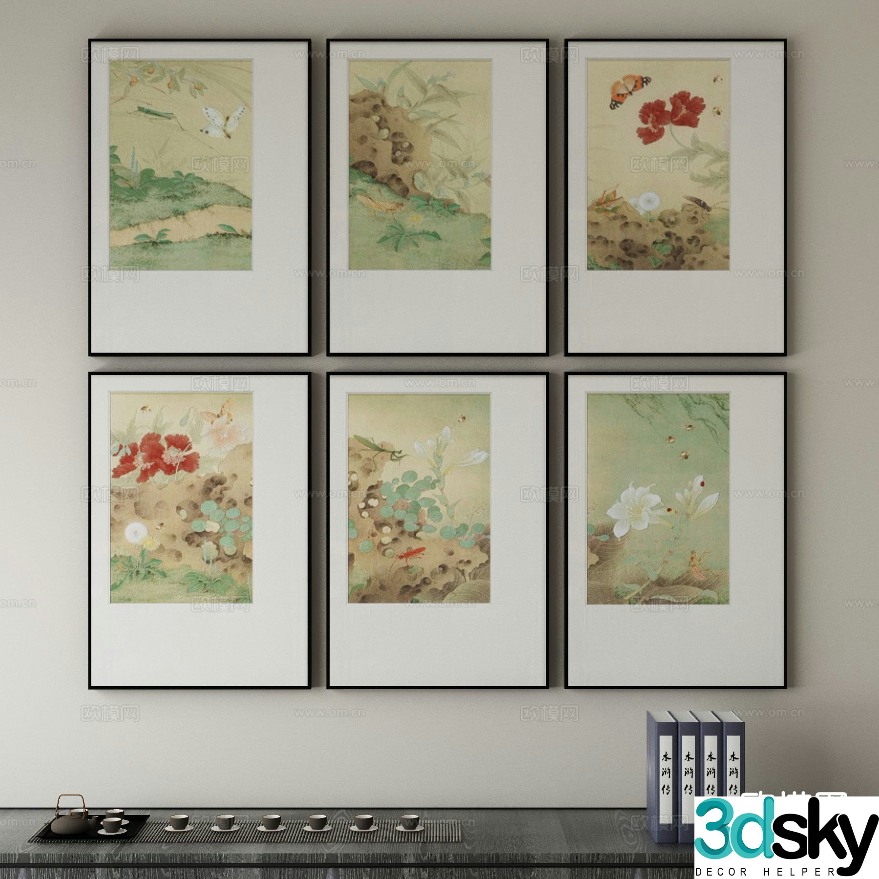 New Chinese style decorative painting combined hanging painting 3D model
