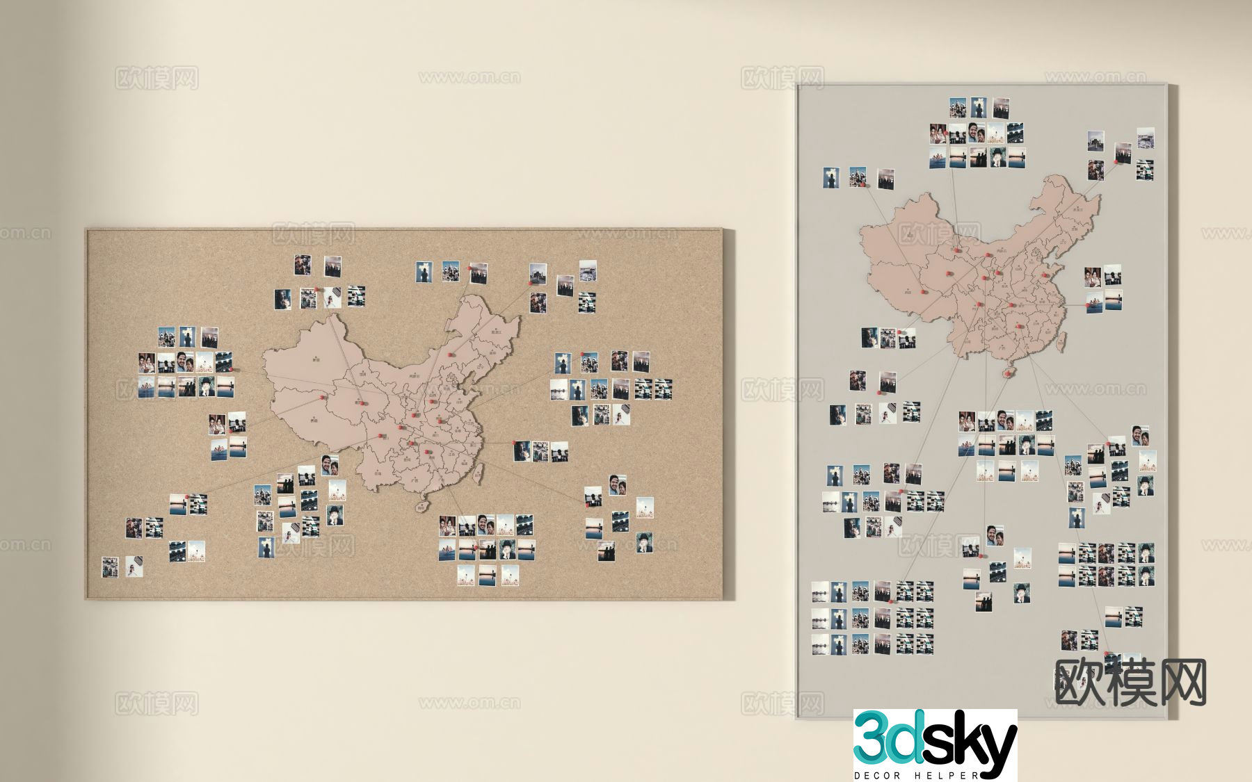 Modern photo wall map travel photo wall 3d model