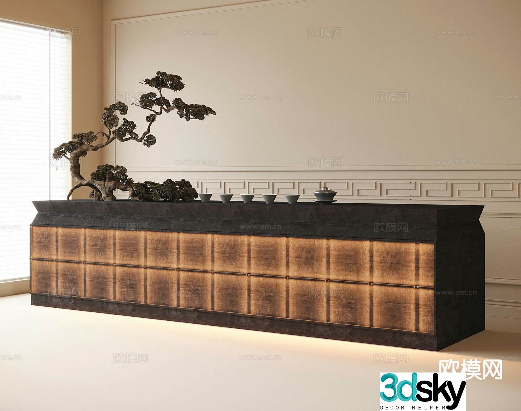 New Chinese-style sales office front desk hotel reception desk 3D model