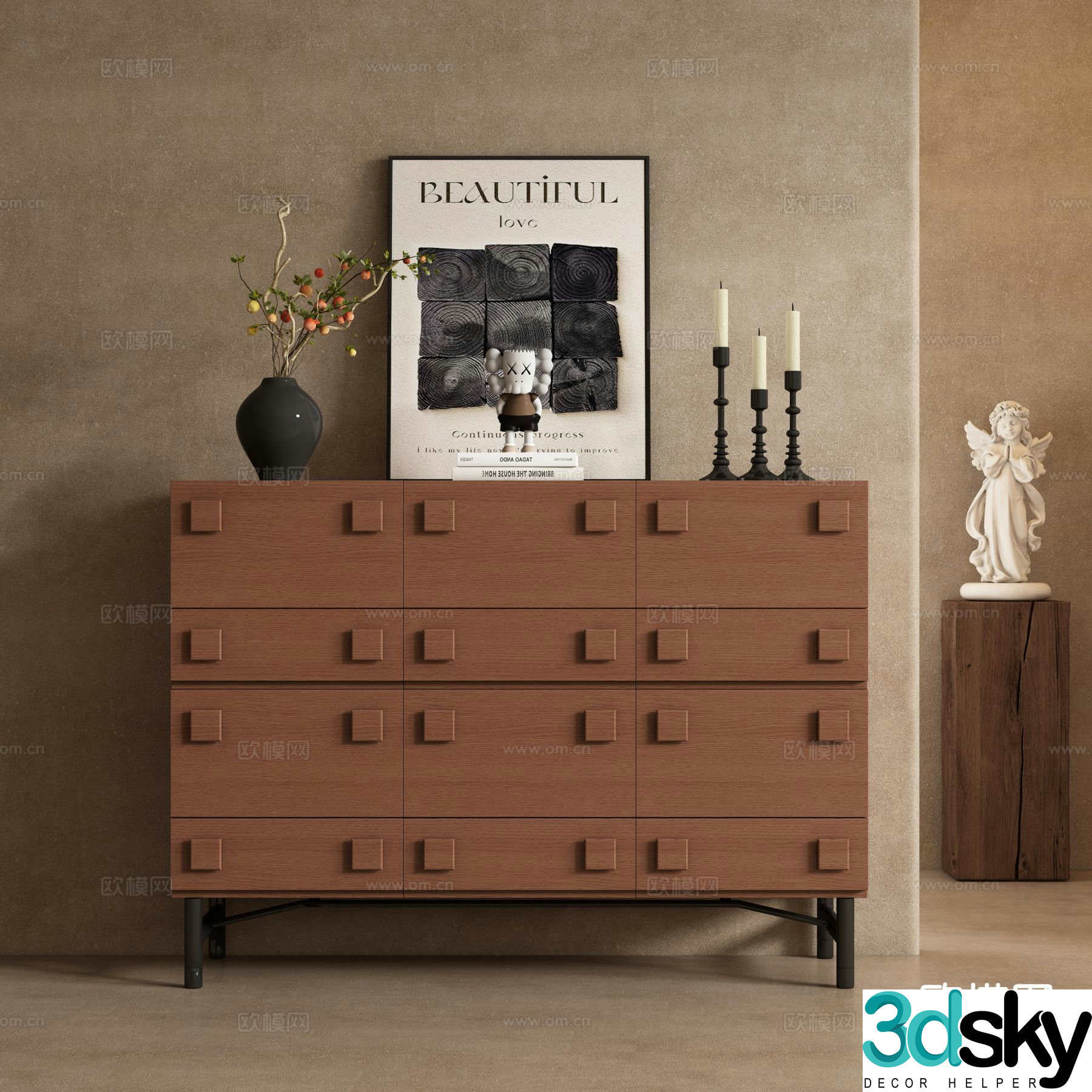Medieval style side cabinet and entrance cabinet 3D model