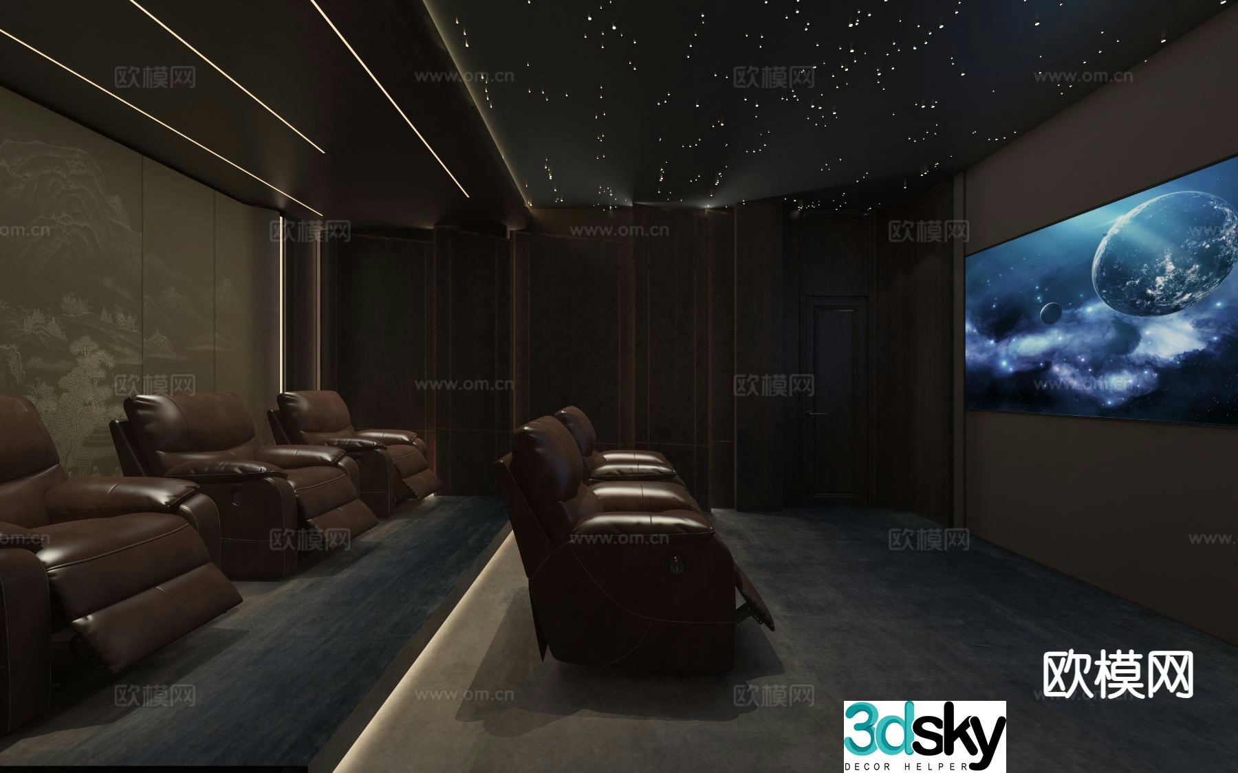 New Chinese style video room home theater 3d model