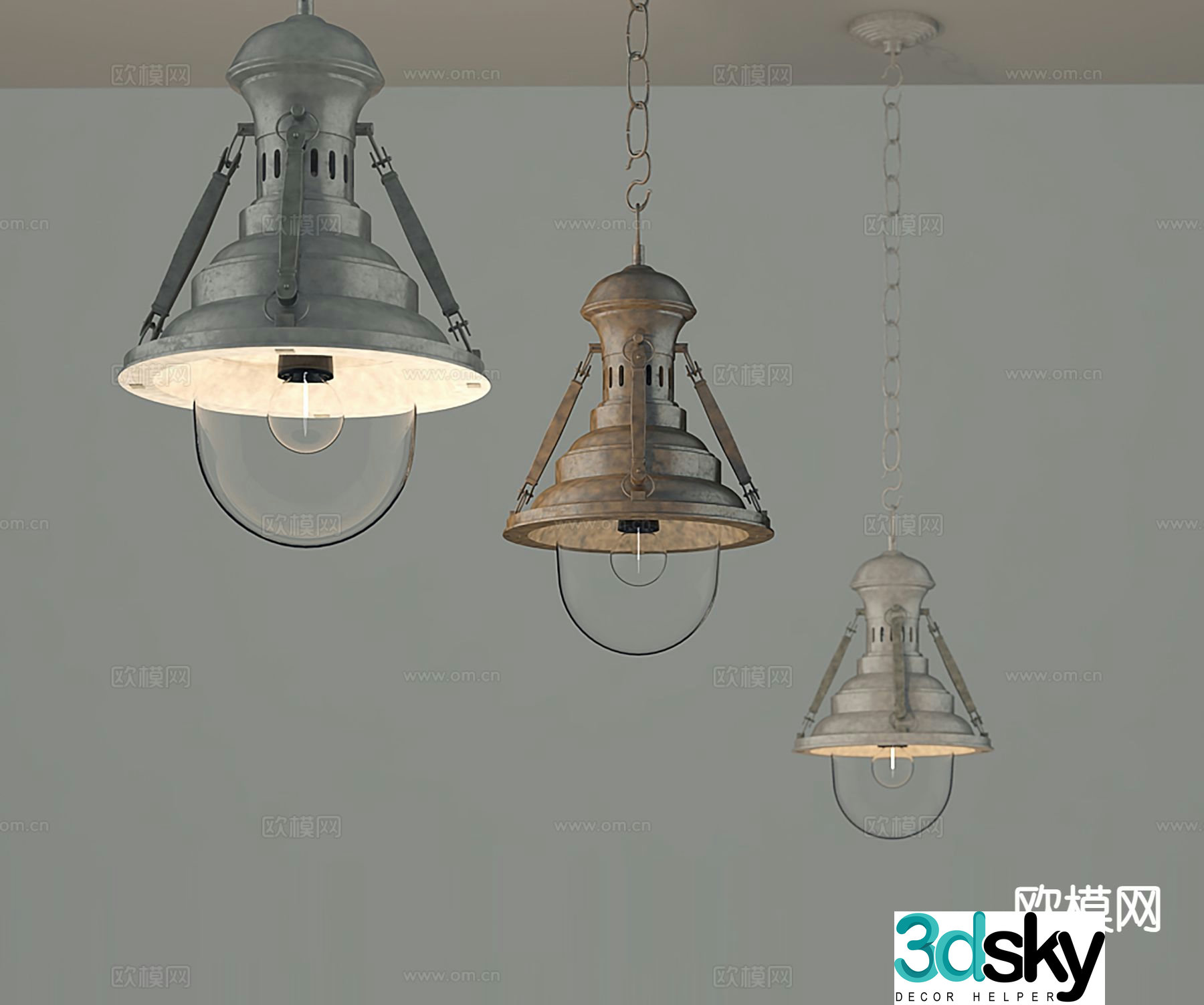 Industrial style chandelier 3d model