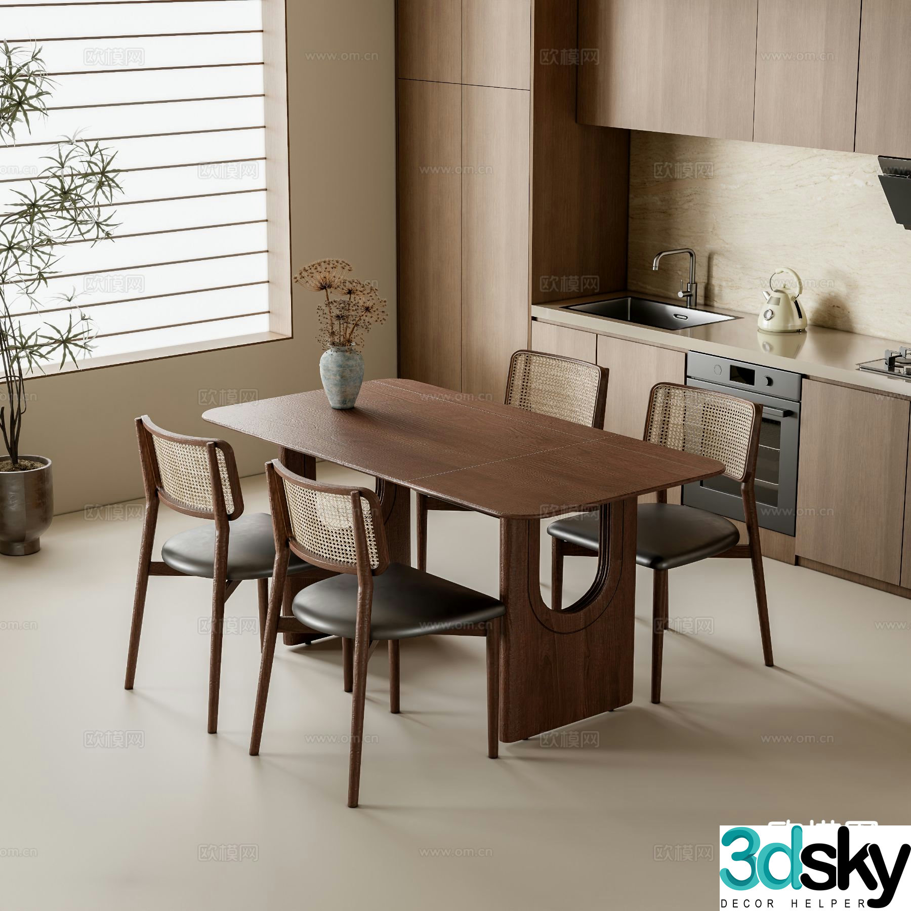 Medieval style dining table and chairs bar dining table 3D model