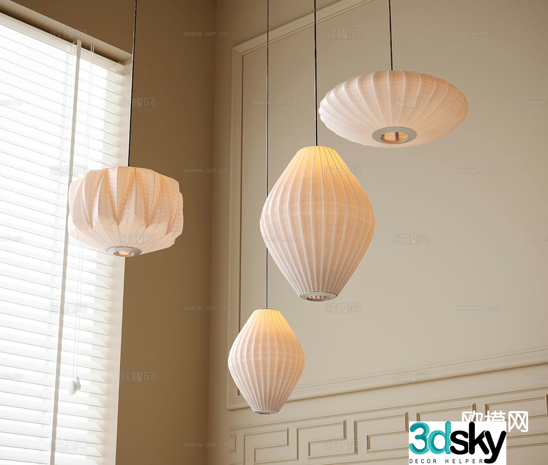 Cream style chandelier bedside chandelier 3d model