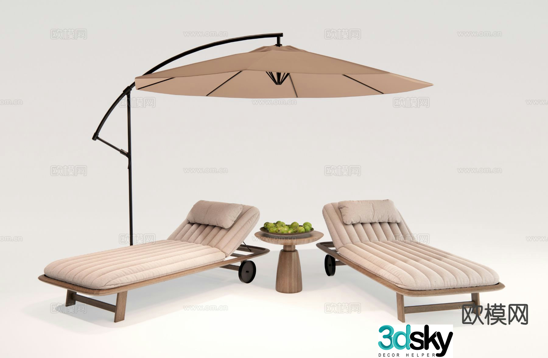 Outdoor lounge chair beach chair parasol 3d model
