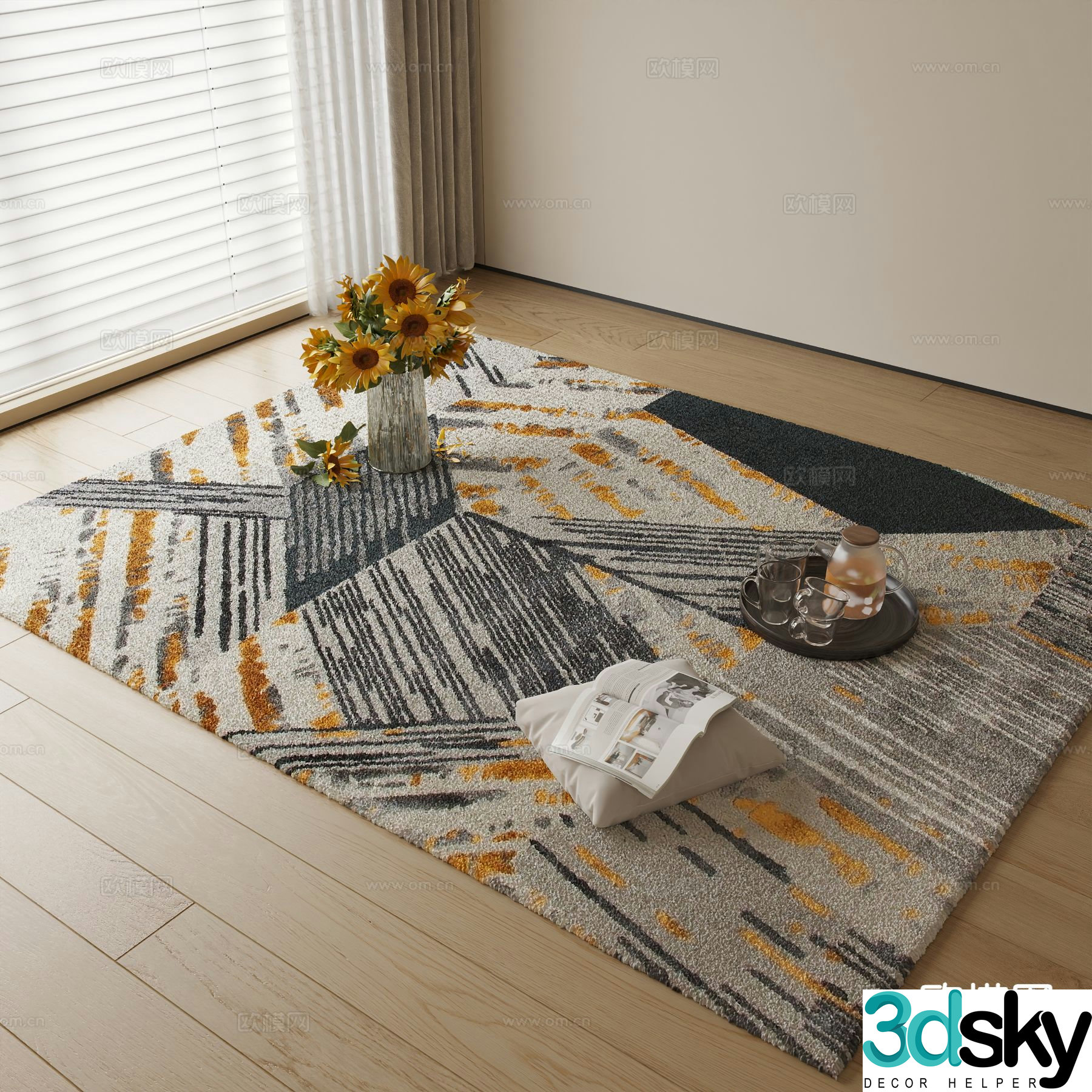 abstract carpet square rug 3d model