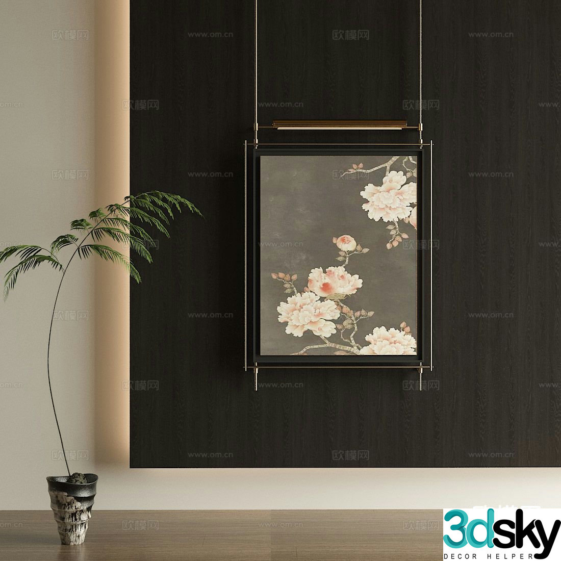 Medieval style decorative painting flower hanging painting 3d model