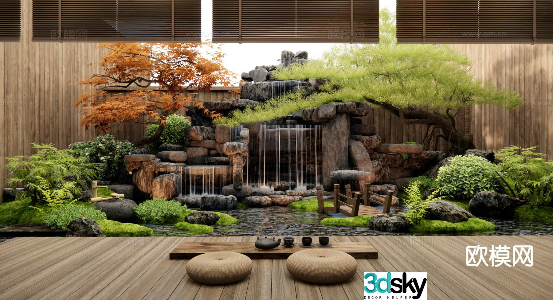 Dry landscape landscape rockery flowing water 3D model
