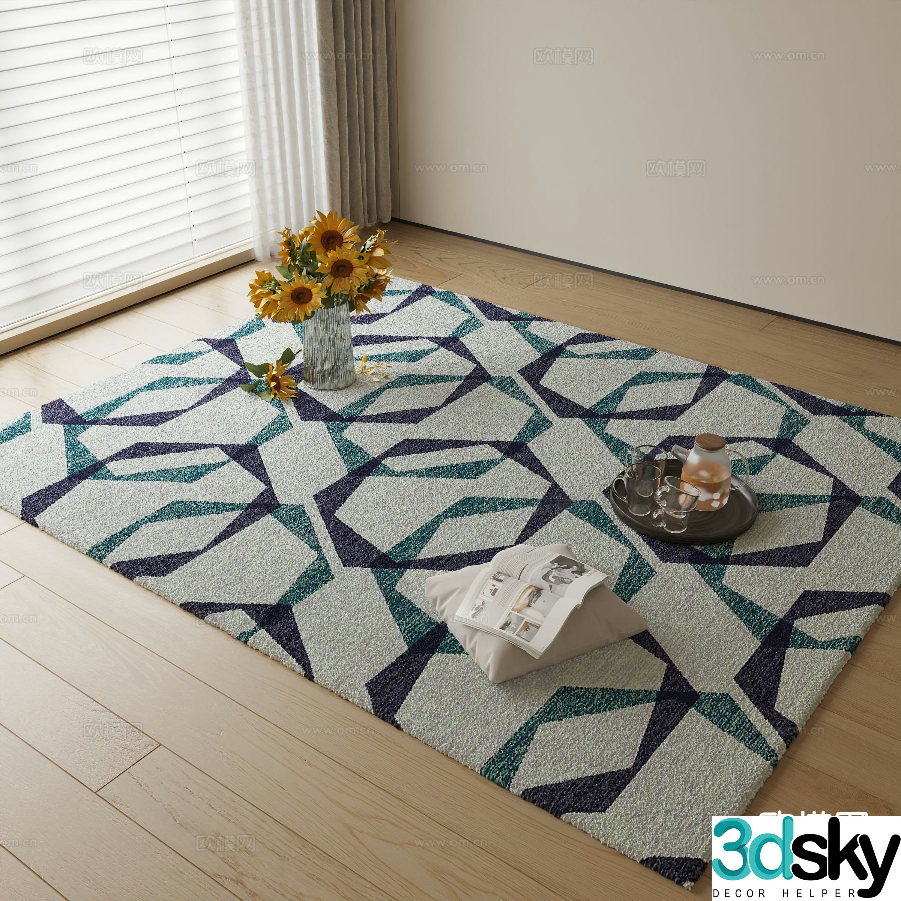 Modern carpet square rug 3d model