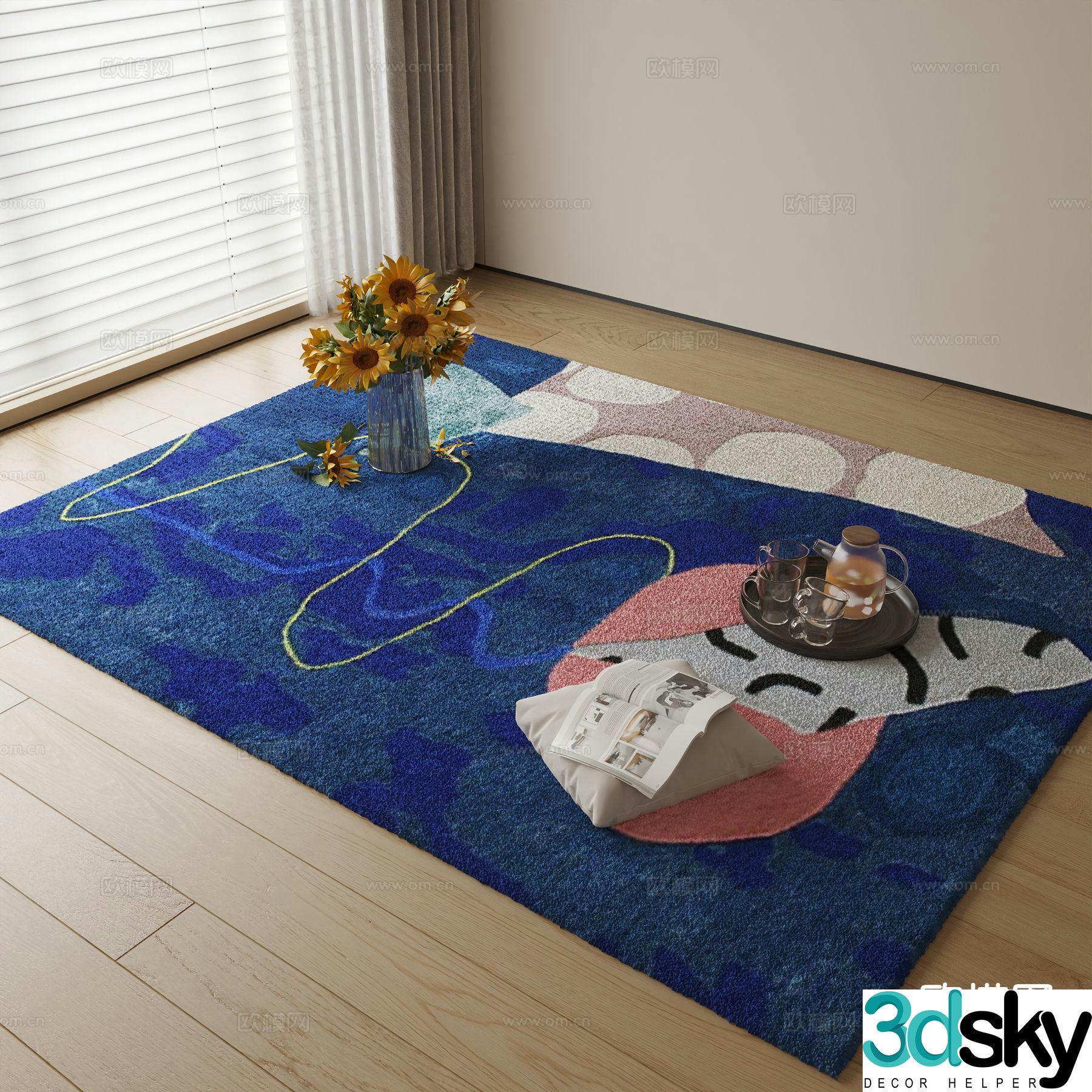 abstract carpet square rug 3d model