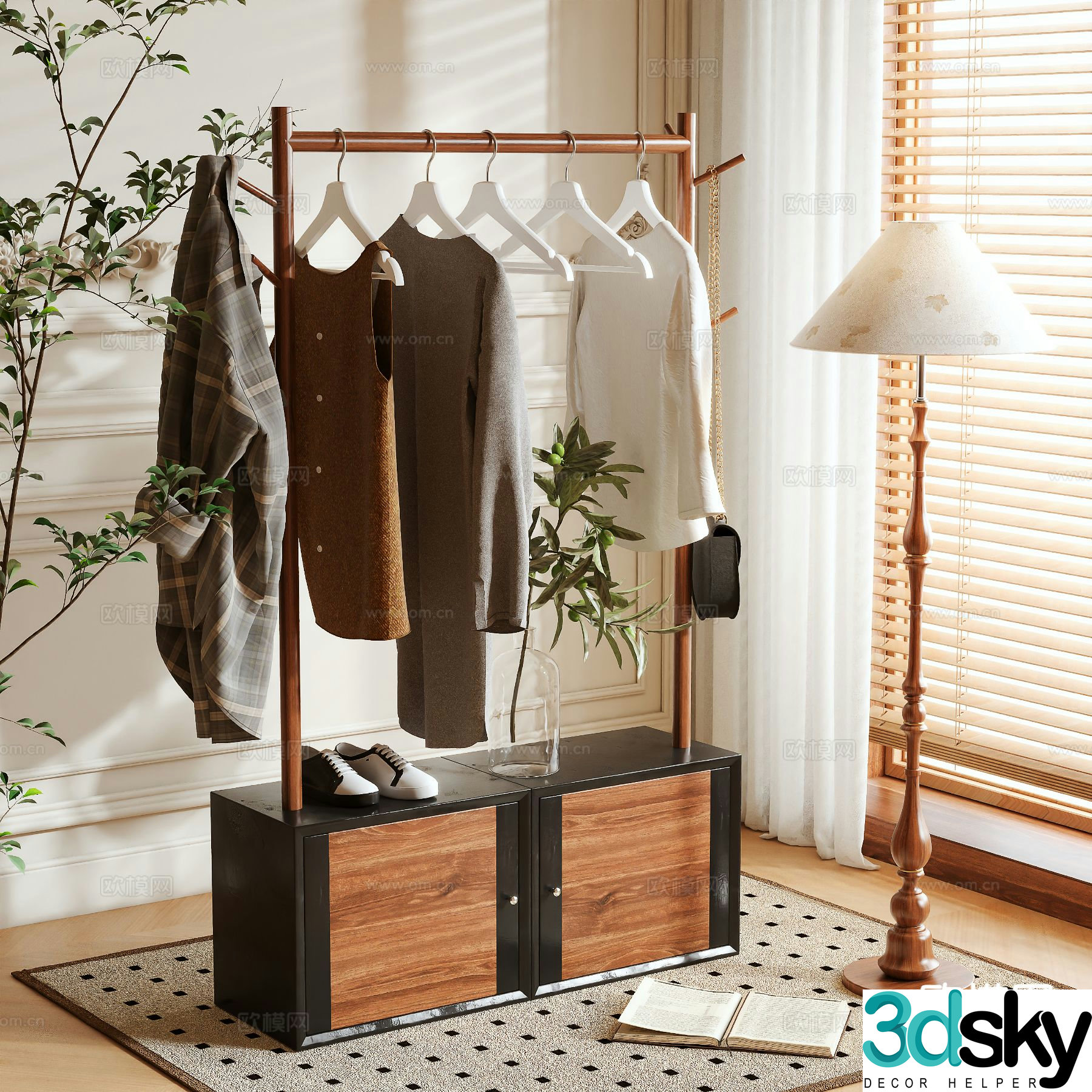 Medieval style clothes rack coat rack floor-standing clothes rack 3D model