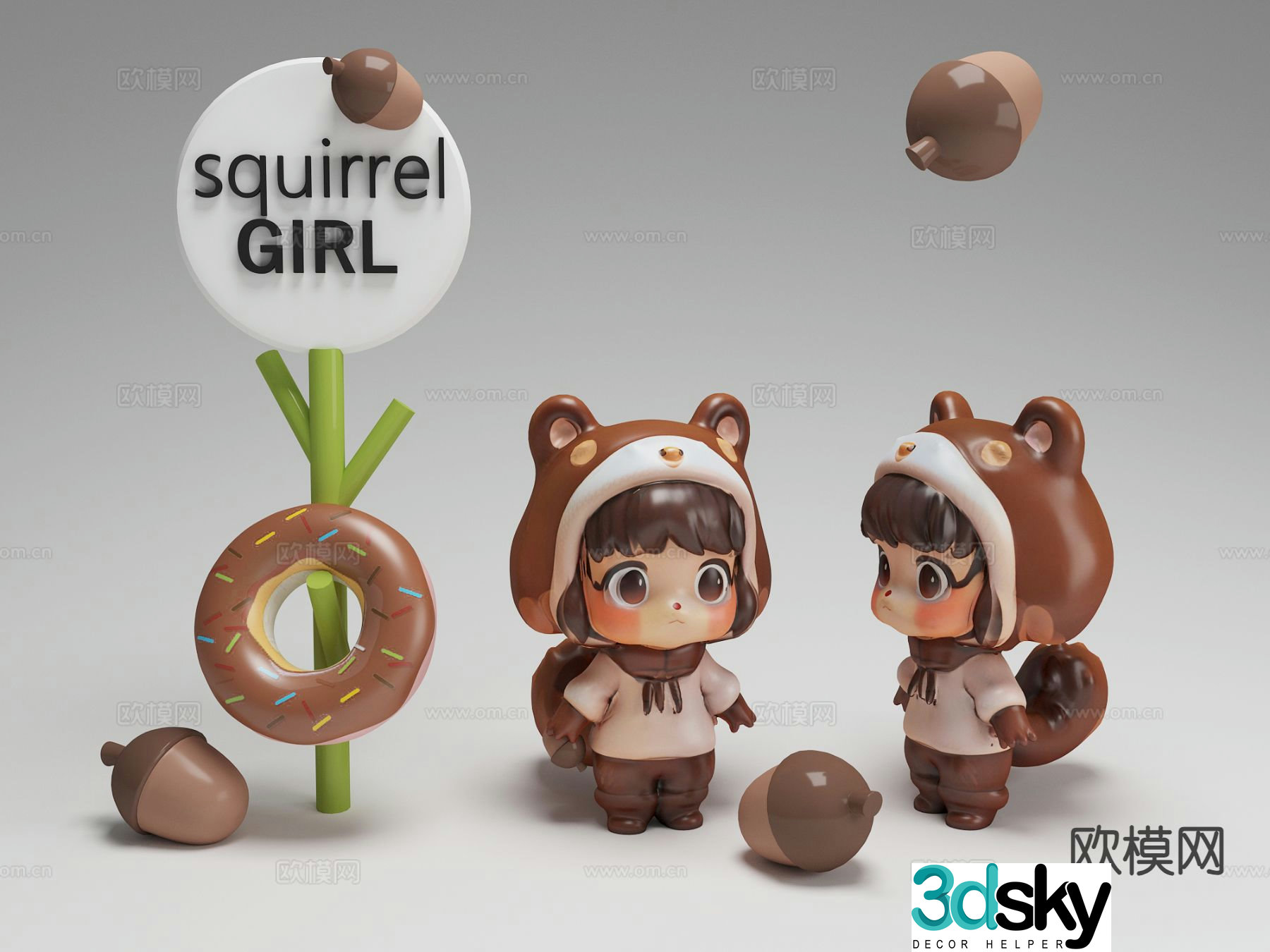 Trendy toys cartoon dolls squirrel anthropomorphic doll 3d model