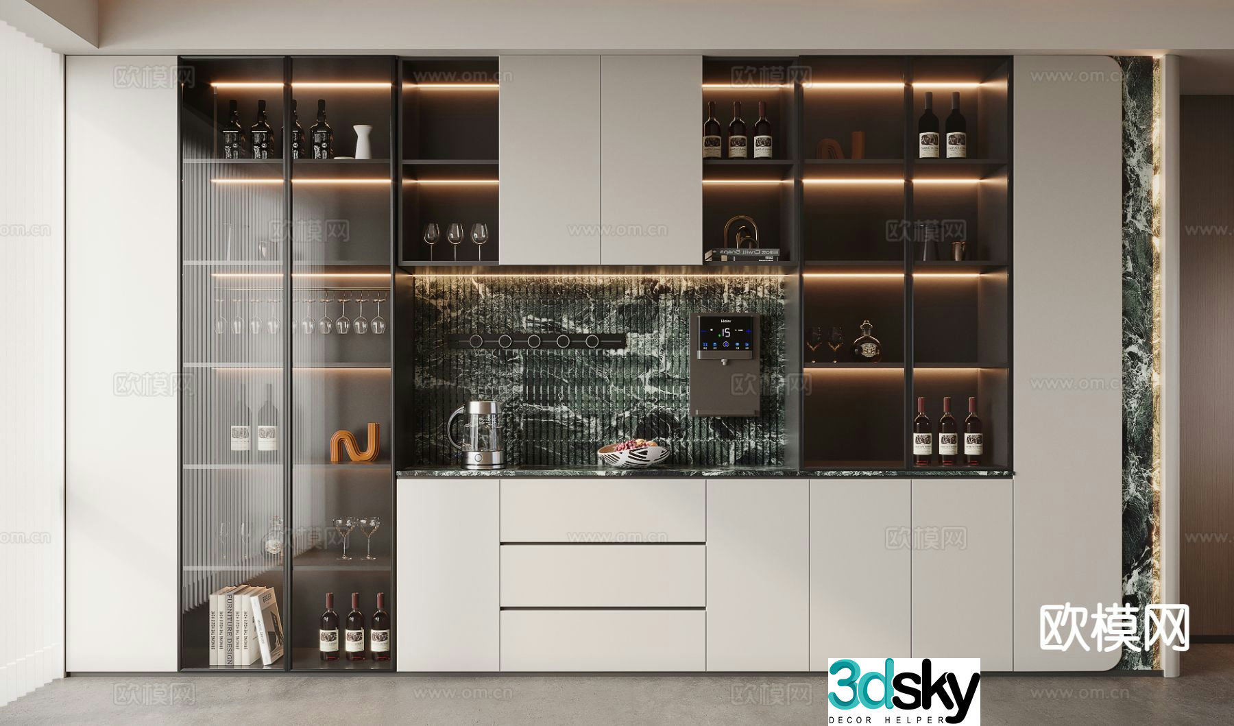 Light luxury wine cabinet sideboard 3D model