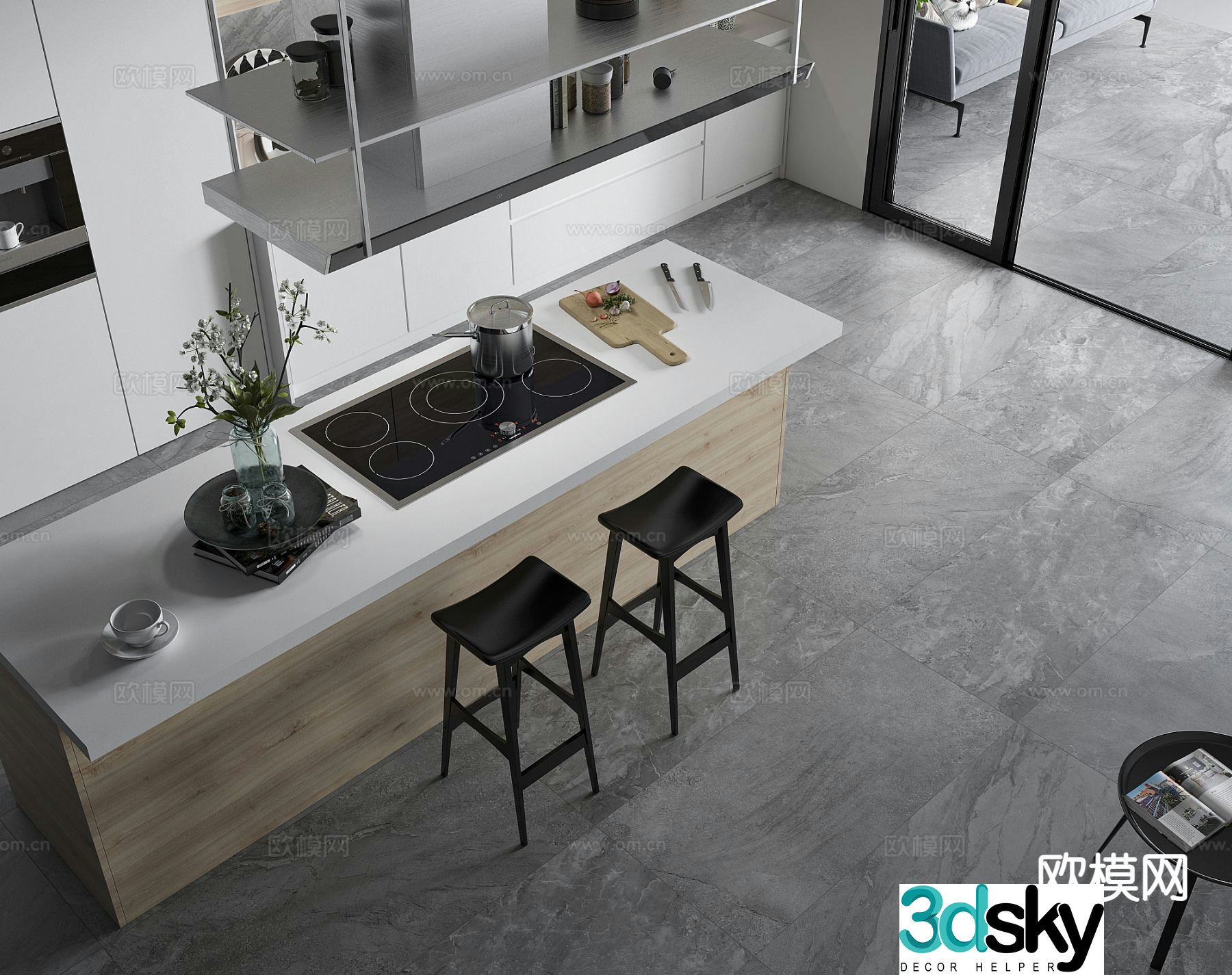 Modern island kitchen 3d model