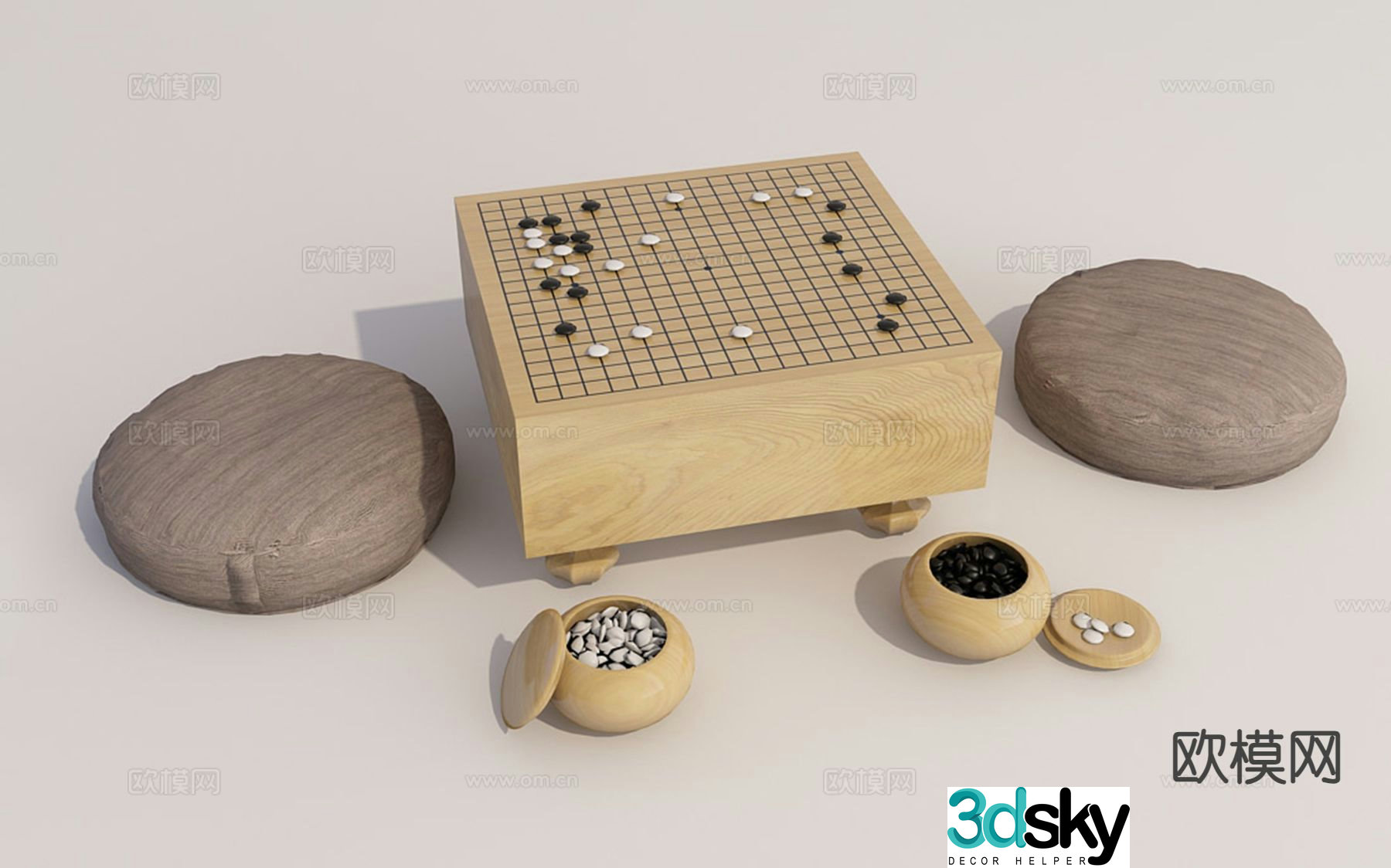 Japanese backgammon board Go table 3D model
